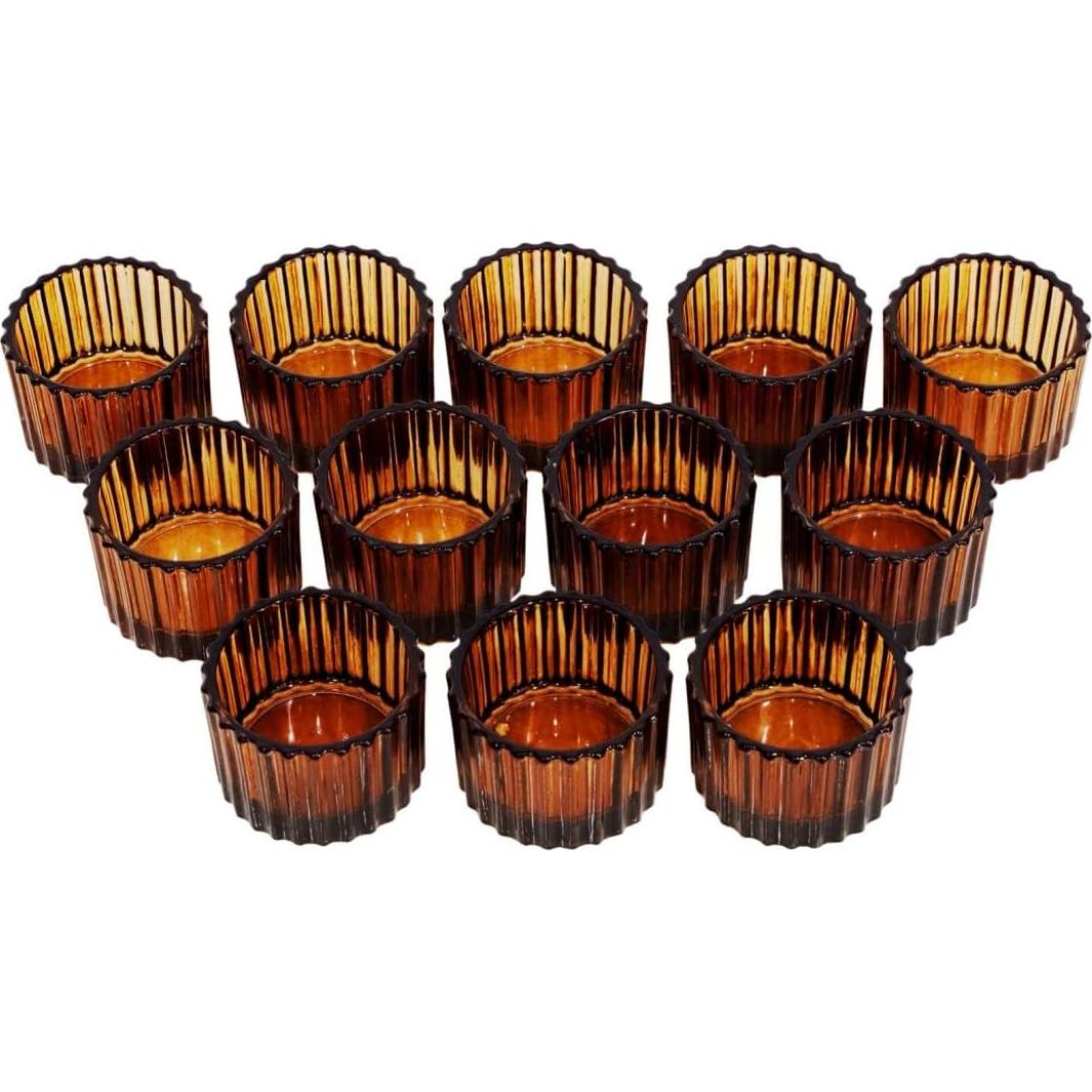 Juego de 12 Soportes para Velas Tealight VOHO Vidrio Marrón