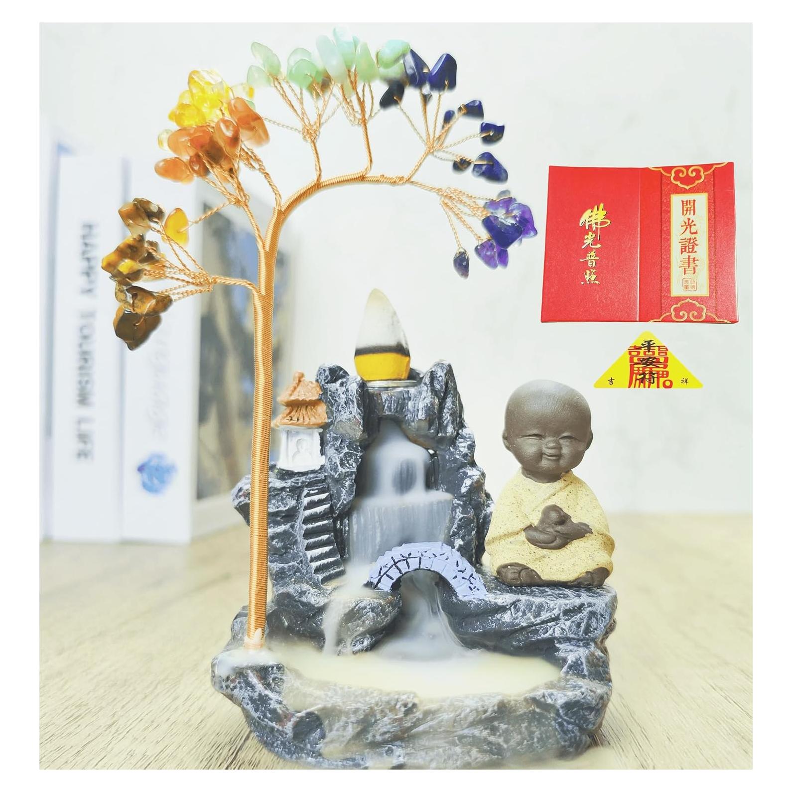 Estatua de Buda Riendo con Soporte para Incienso y Árbol de Vida