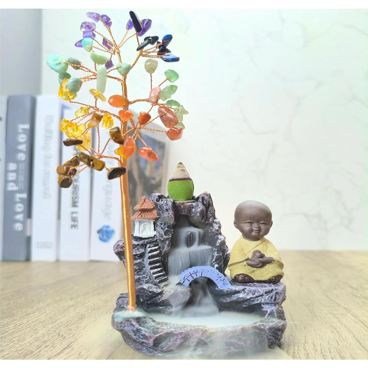 Estatua de Buda Riendo con Soporte para Incienso y Árbol de Vida