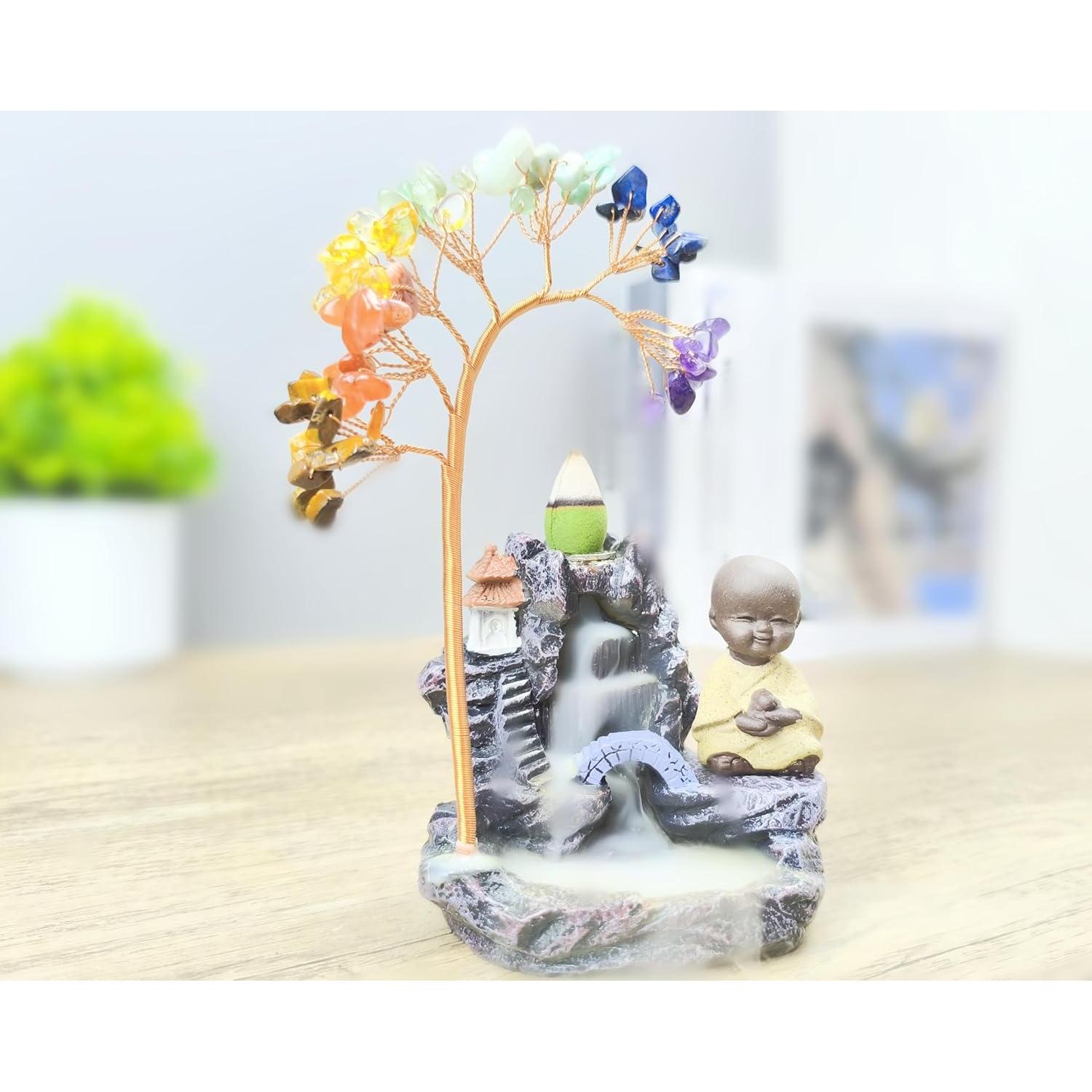 Estatua de Buda Riendo con Soporte para Incienso y Árbol de Vida