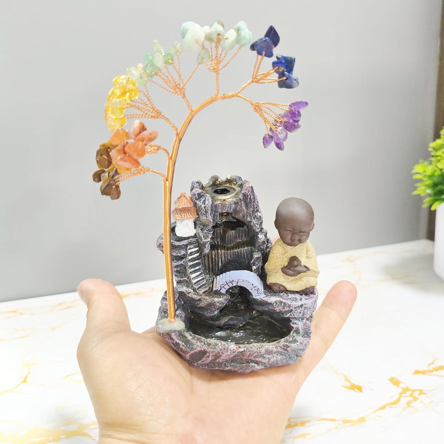 Estatua de Buda Riendo con Soporte para Incienso y Árbol de Vida