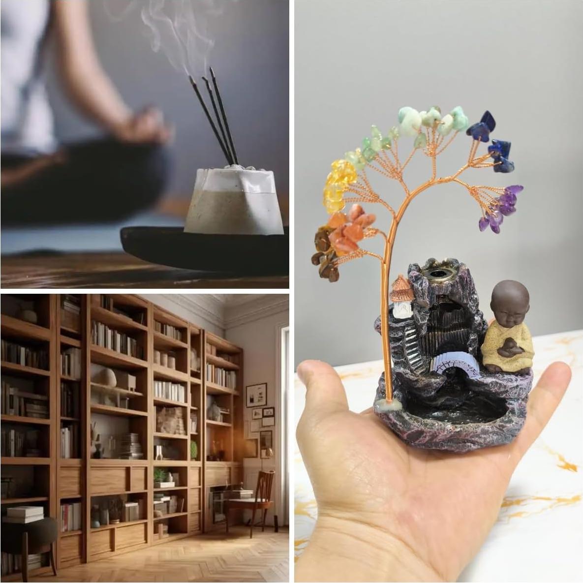 Estatua de Buda Riendo con Soporte para Incienso y Árbol de Vida