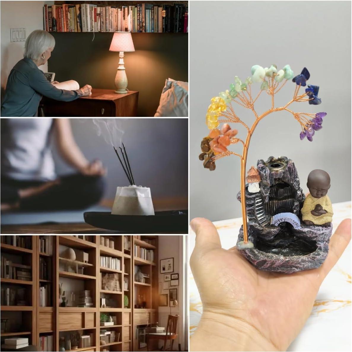 Soporte de Incienso de Buda y Árbol de la Vida 7 Chakras LWDUDE