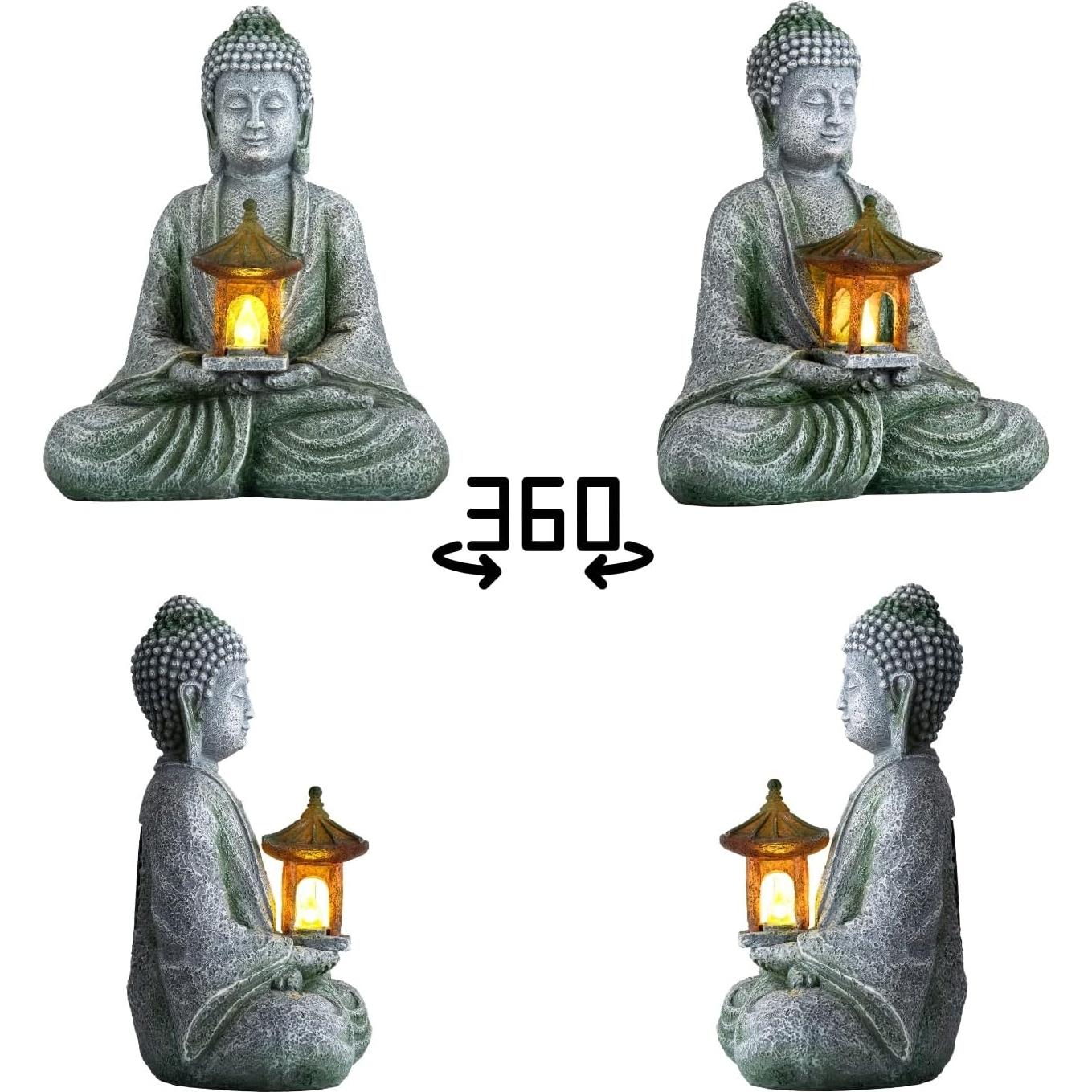 Estatua de Jardín Buda Solar Quterhero 21cm Resina Gris