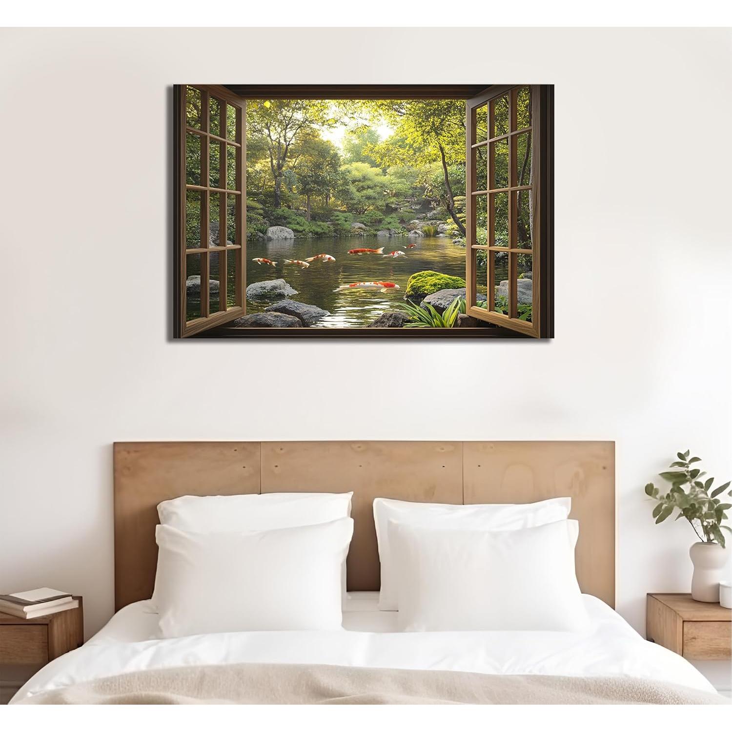 Calcomanías de Ventana Falsas 3D WOOHOOROO Estanque de Koi 81x122 cm
