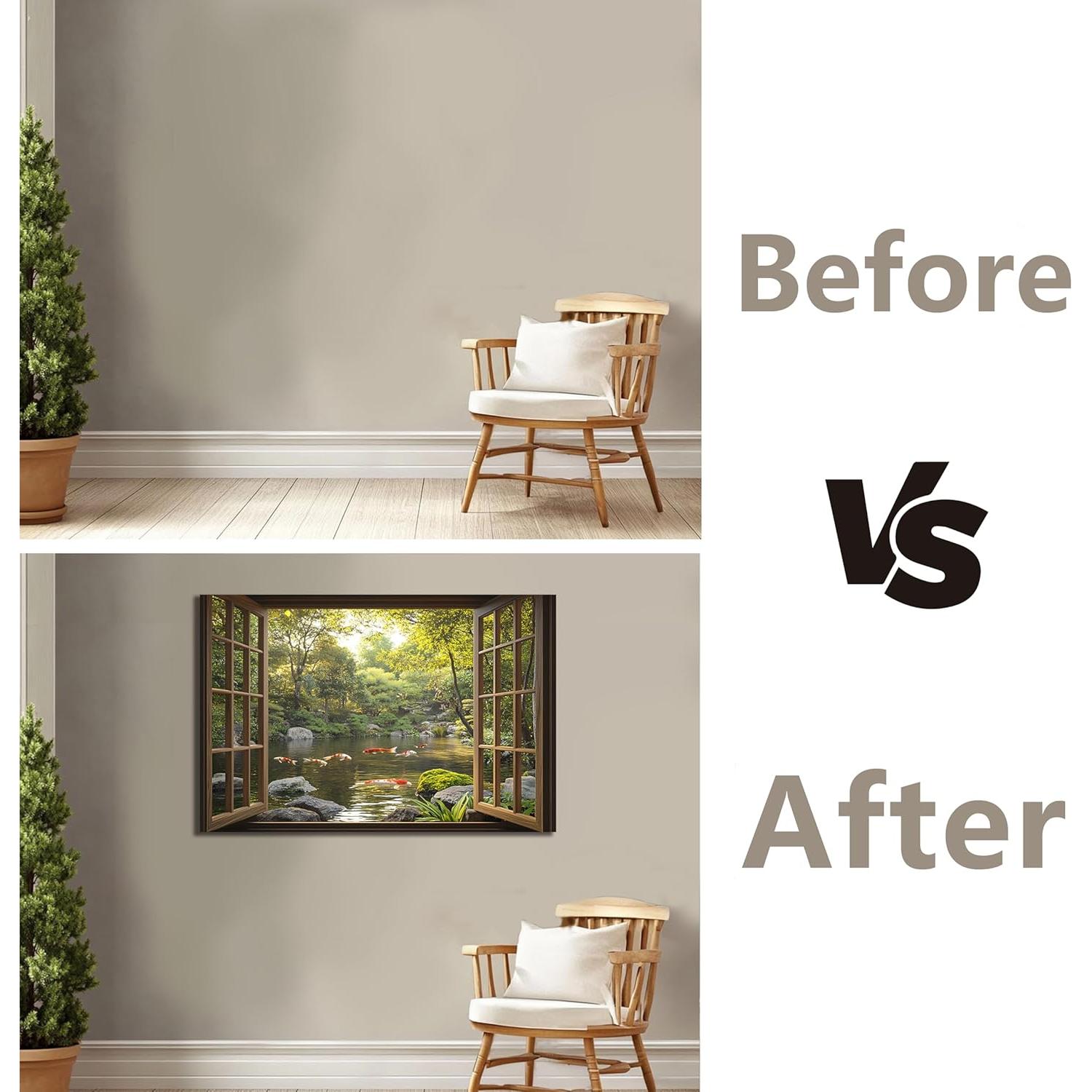 Calcomanías de Ventana Falsas 3D WOOHOOROO Estanque de Koi 81x122 cm