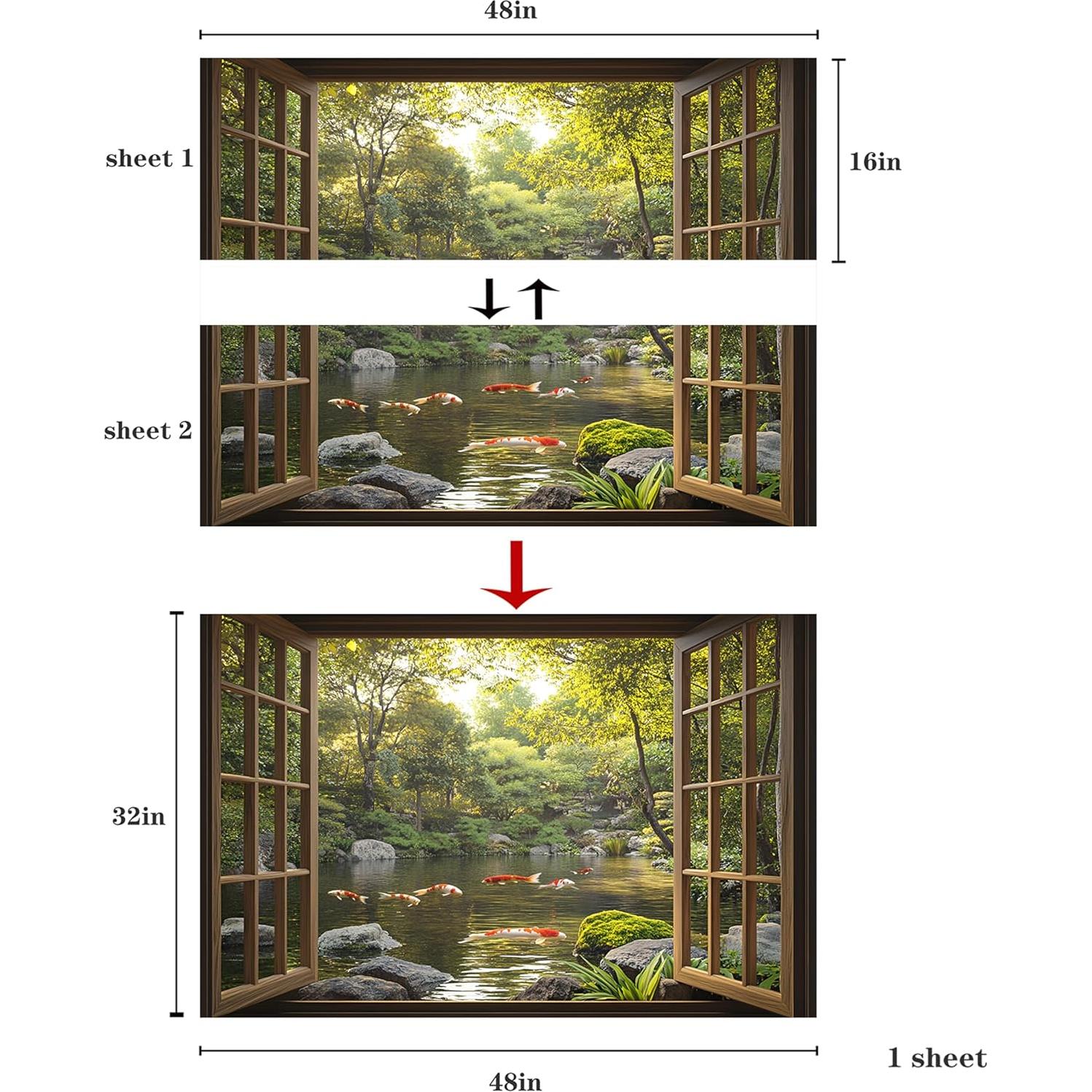 Calcomanías de Ventana Falsas 3D WOOHOOROO Estanque de Koi 81x122 cm