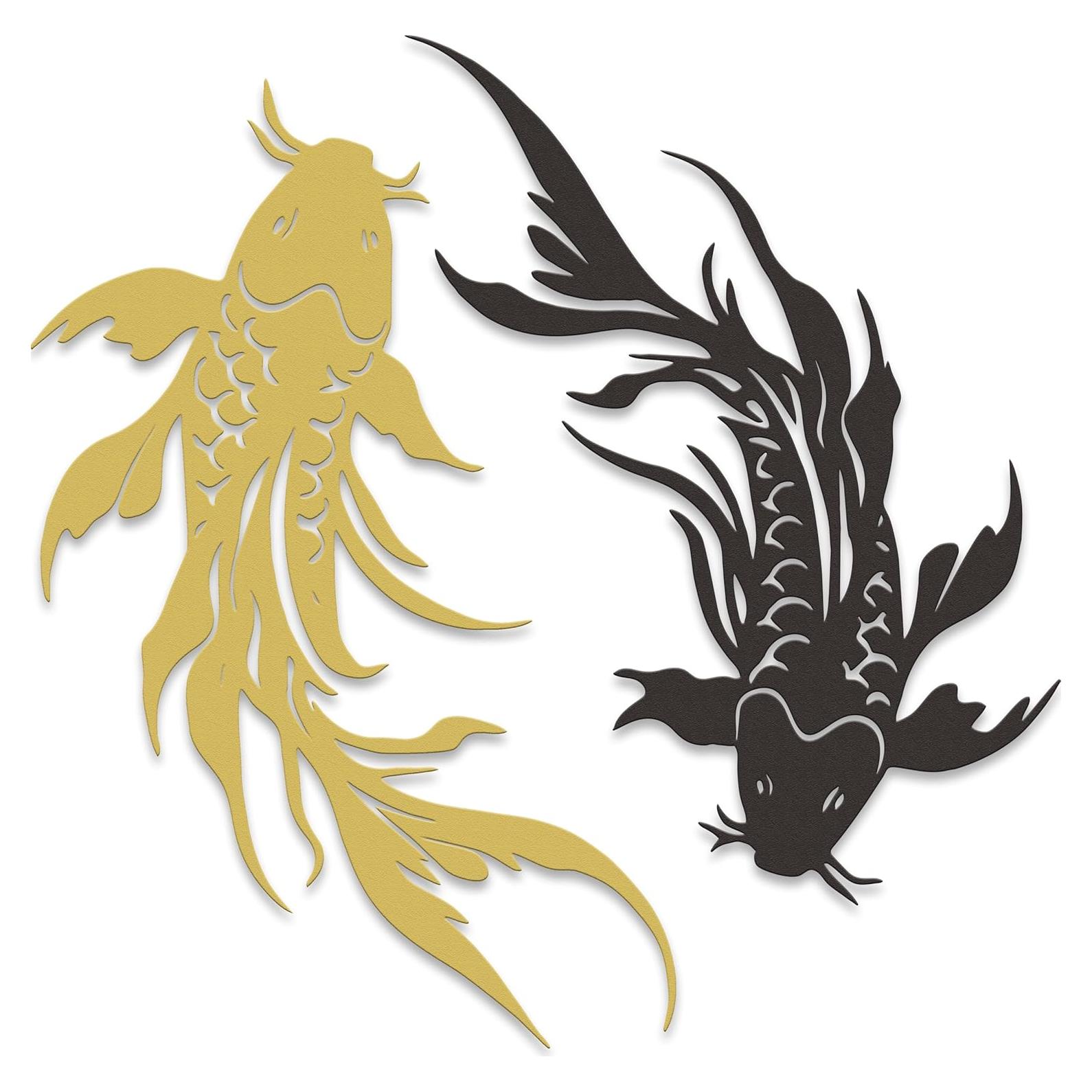 Arte de Pared Metal Pez Koi Xedatric Negro y Dorado 36x24cm