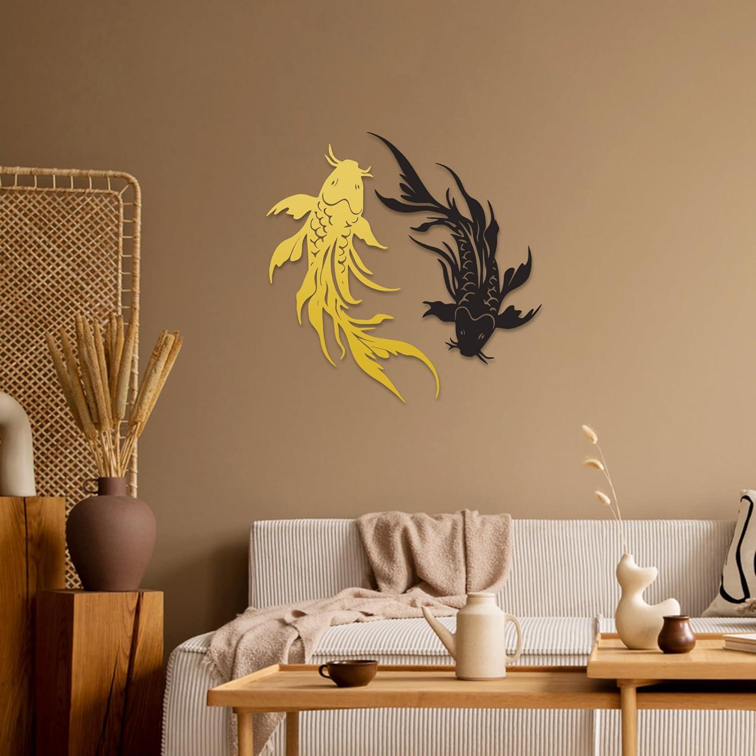 Arte de Pared Metal Pez Koi Xedatric Negro y Dorado 36x24cm