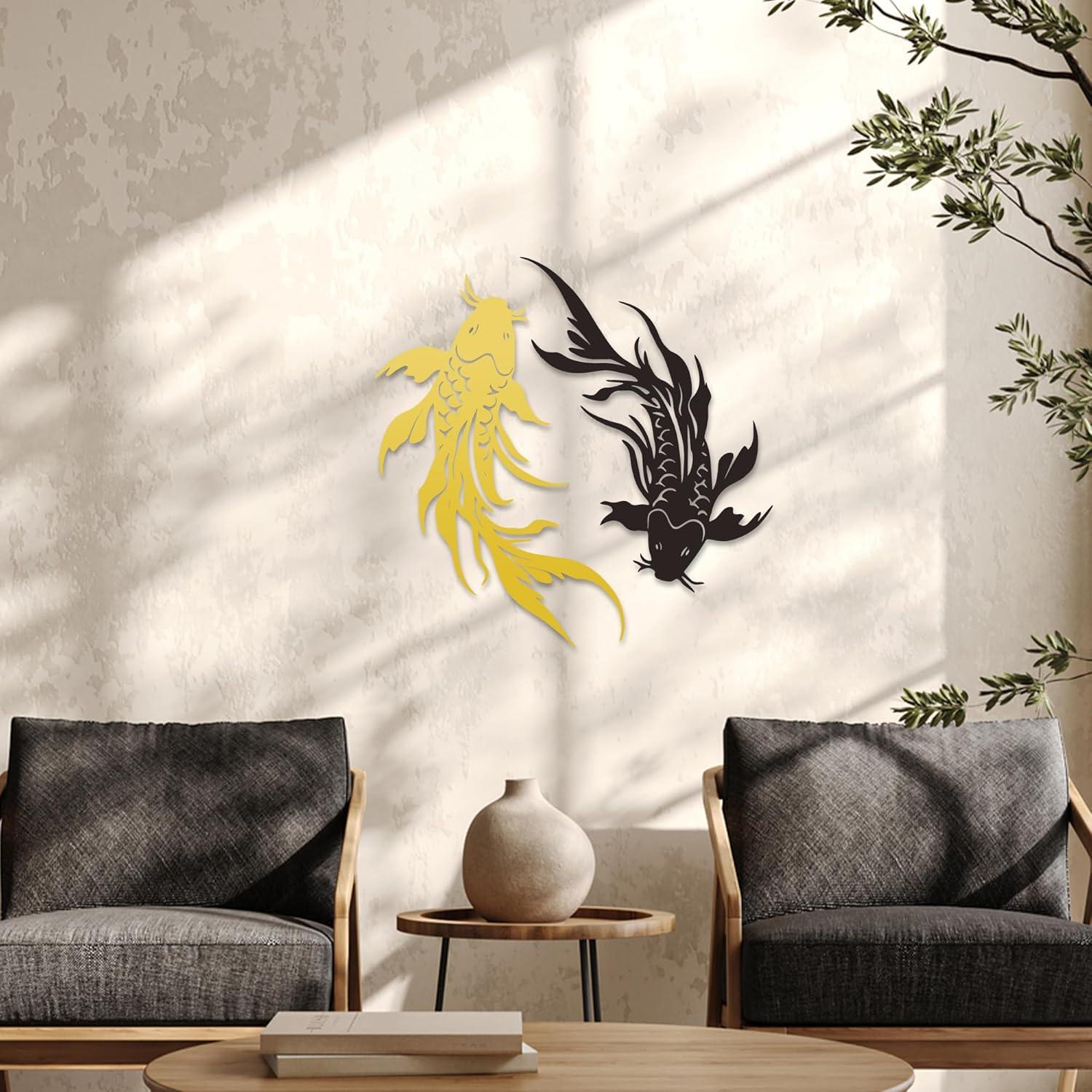 Arte de Pared Metal Pez Koi Xedatric Negro y Dorado 36x24cm