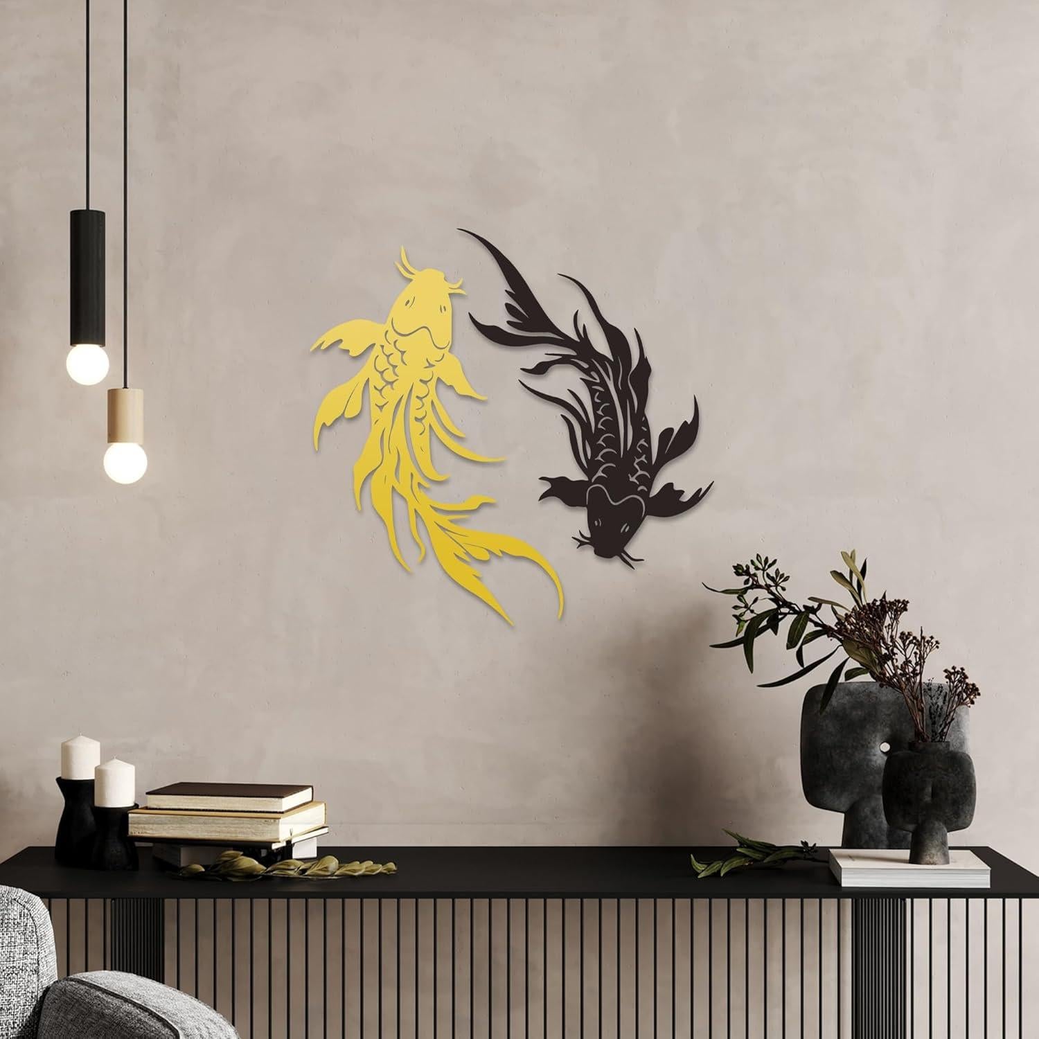 Arte de Pared Metal Pez Koi Xedatric Negro y Dorado 36x24cm