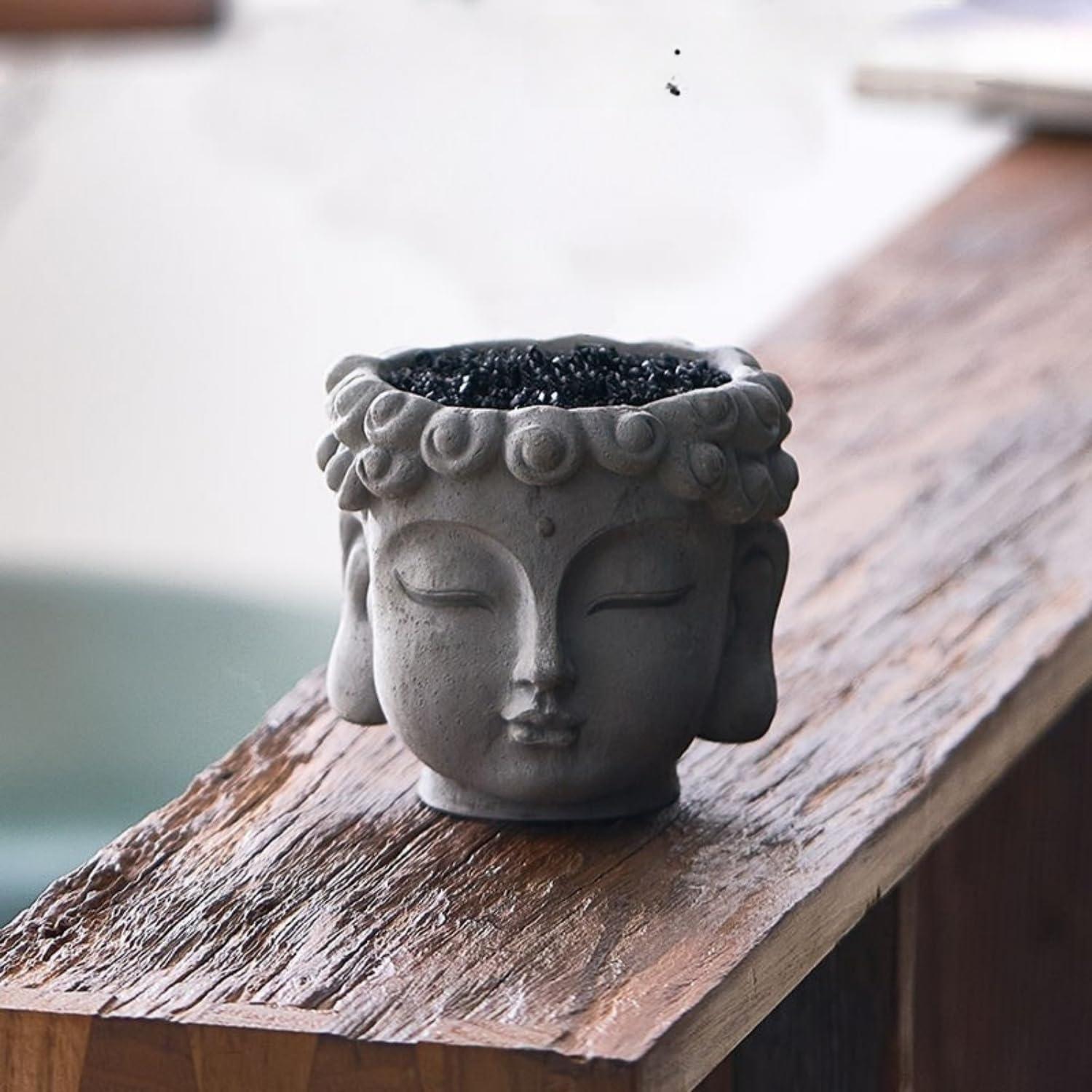 Maceta Zen de Resina YQLDAHU Cabeza de Buda 16cm Drenaje