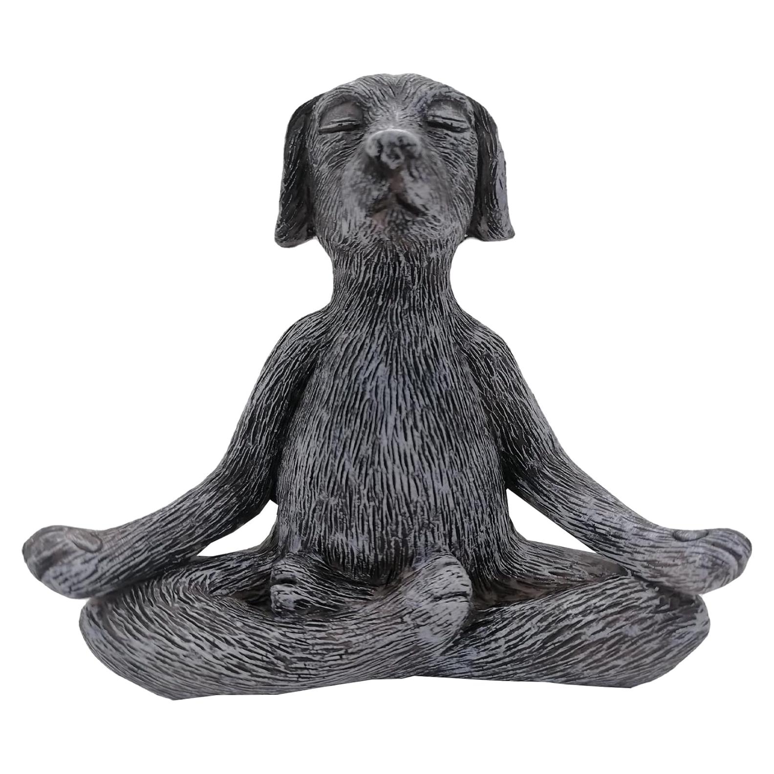 Estatua de Perro de Meditación Zen en Resina Gris 12cm