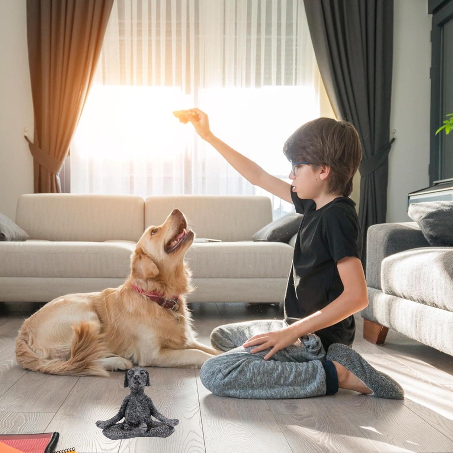 Estatua de Perro de Meditación Zen en Resina Gris 12cm