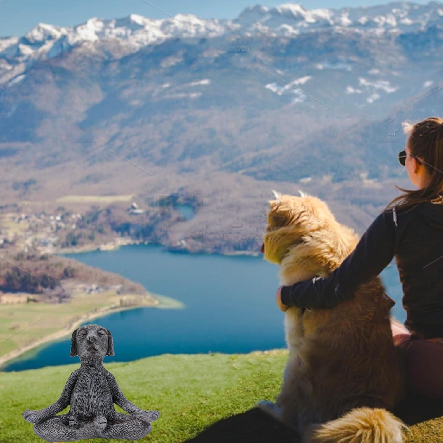 Estatua de Perro de Meditación Zen en Resina Gris 12cm