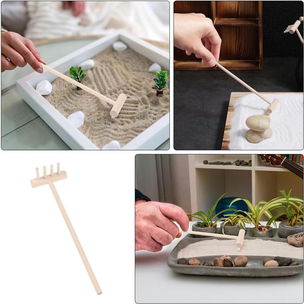 20 Mini Rastrillos de Bambú TOPPERFUN para Jardín Zen