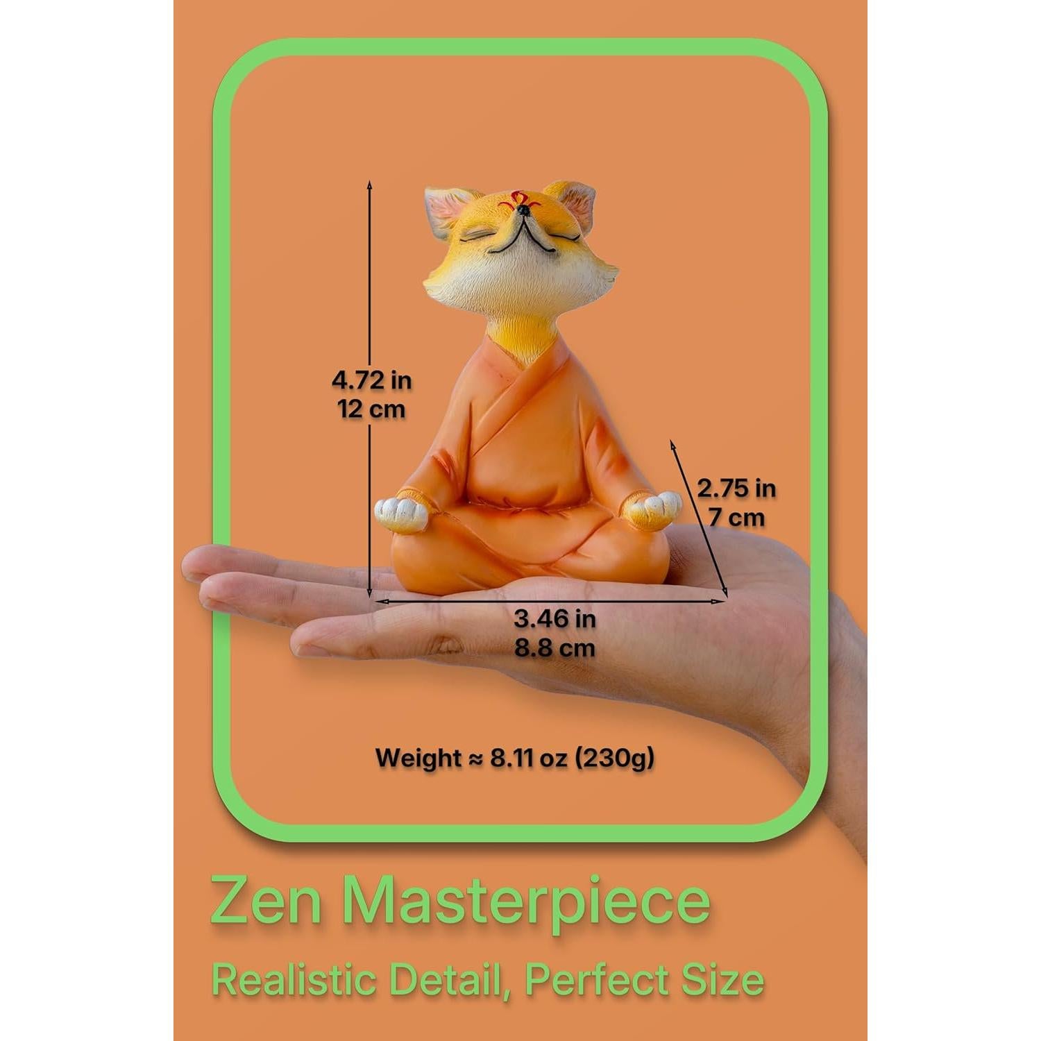 Estatua Zorro Zen Meditador Fuzrea 12 cm Decoración Hogar