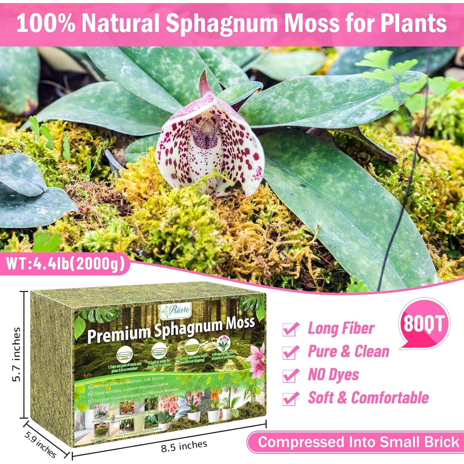 Musgo Sphagnum Natural Riare 4.4lbs para Plantas 80QT