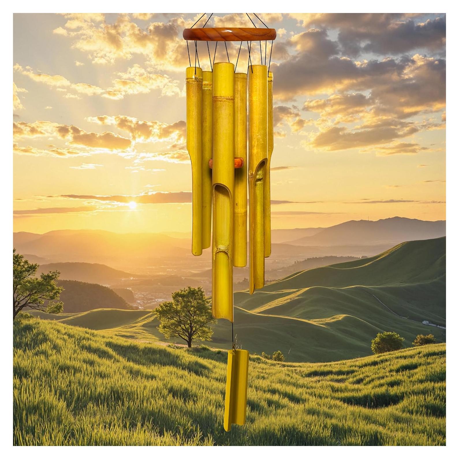 Campana de Viento de Bambú Nowpis 96.5 cm Amarillo Resistente