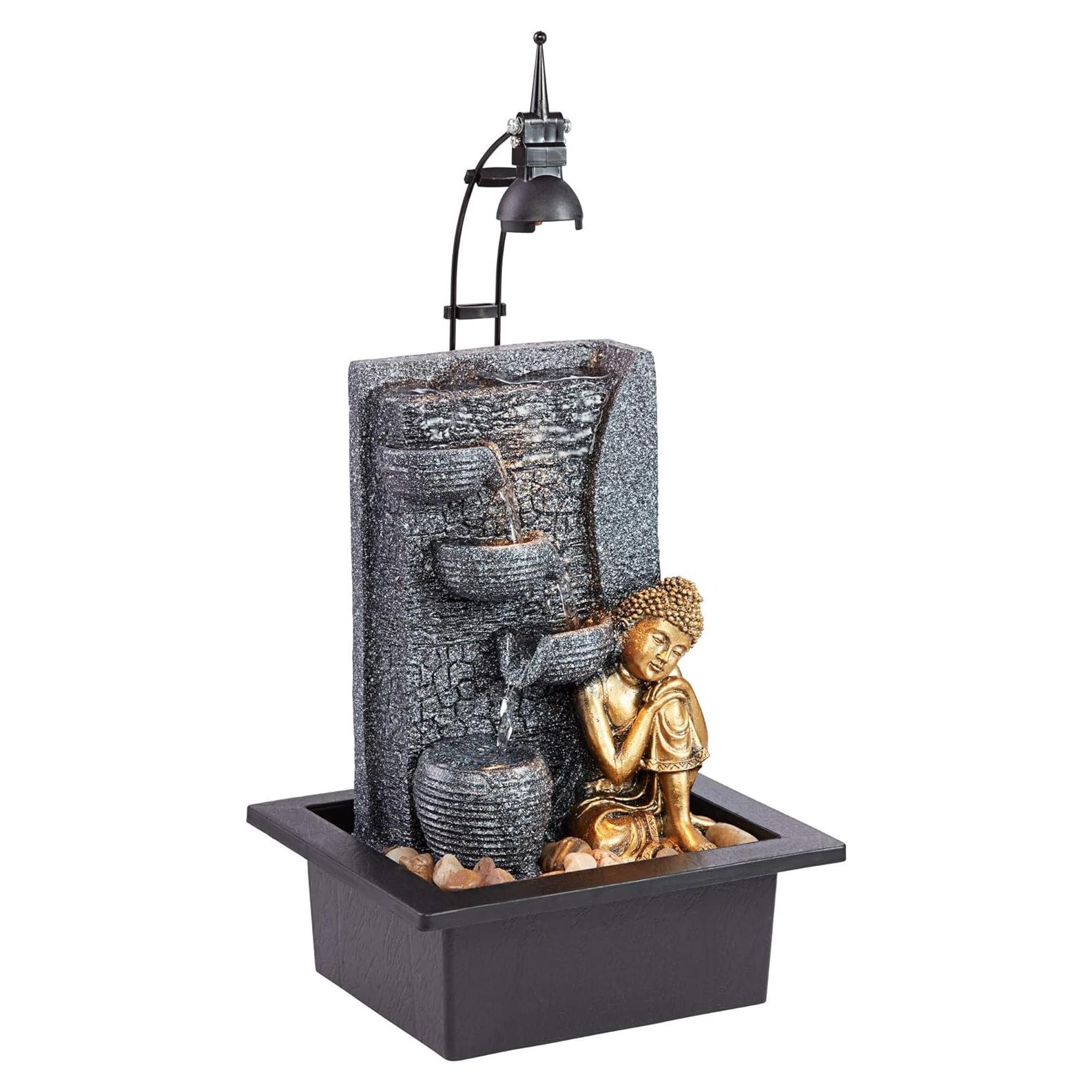 Fuente de Agua Buda Dorado 43 cm John Timberland LED