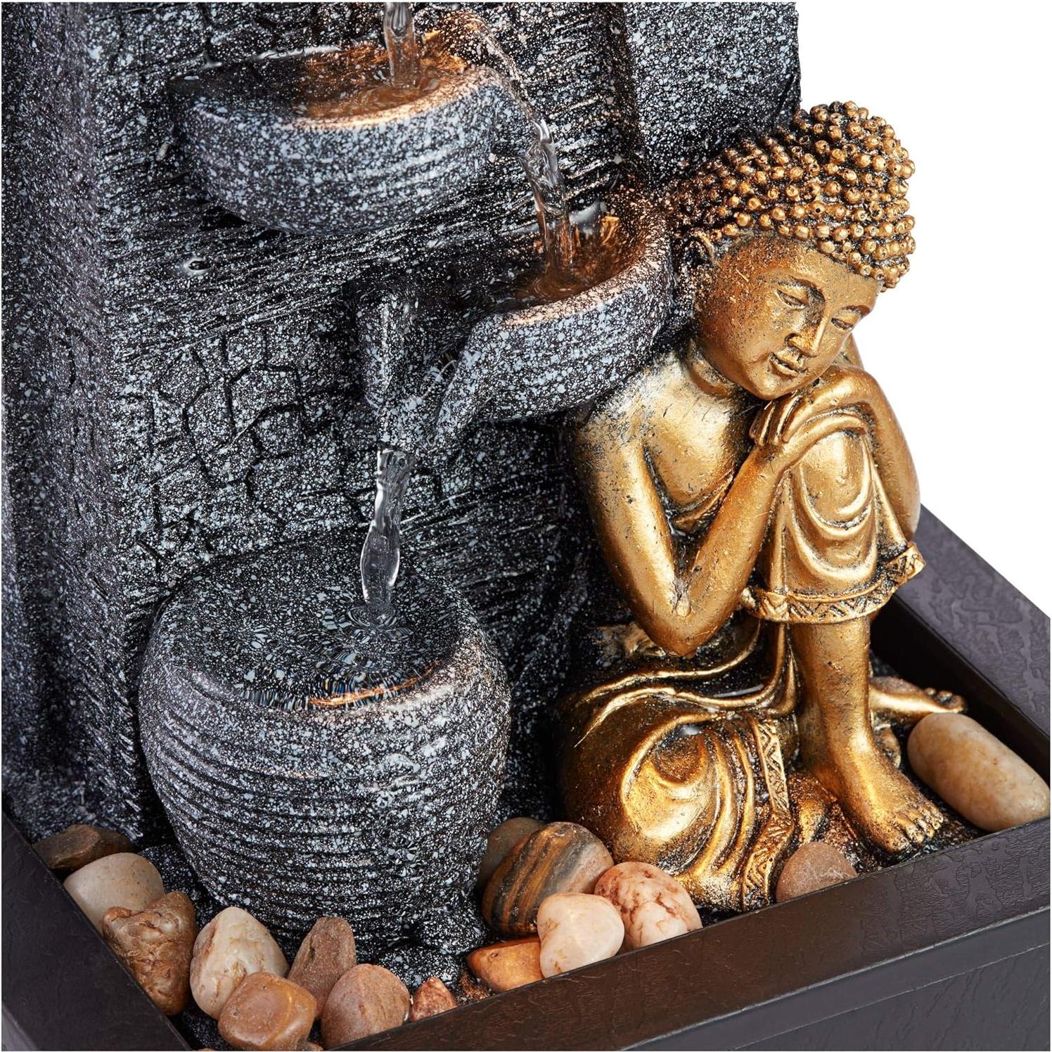 Fuente de Agua Buda Dorado 43 cm John Timberland LED