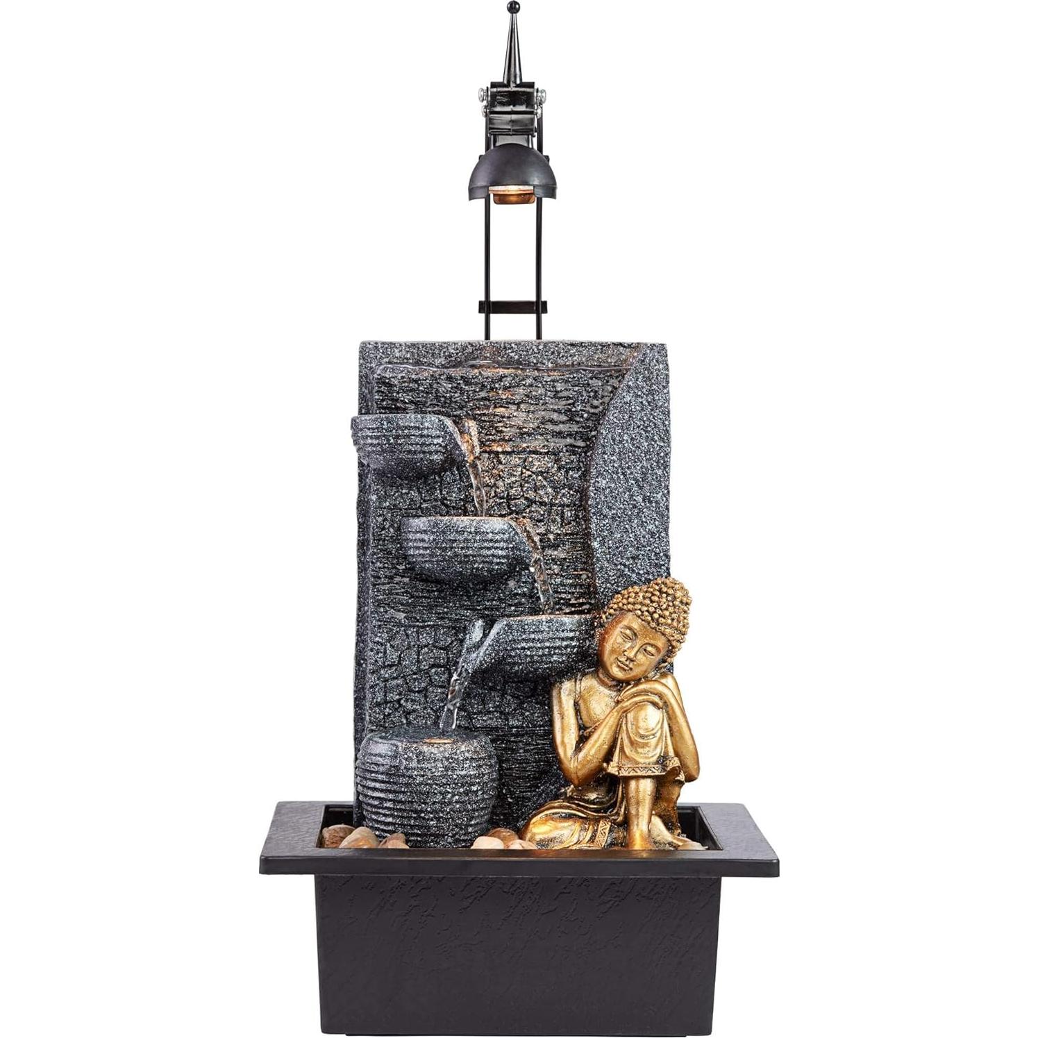 Fuente de Agua Buda Dorado 43 cm John Timberland LED