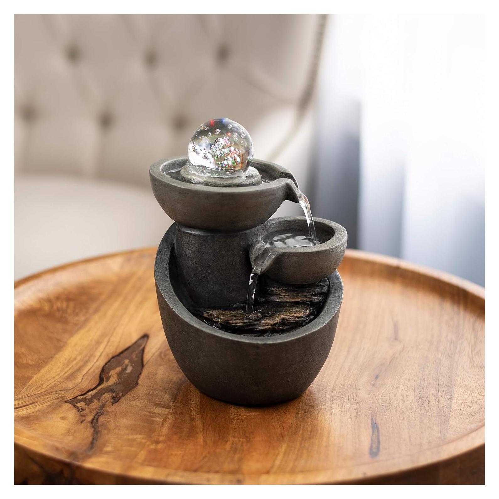 Fuente de Agua de Mesa Pure Garden 3 Niveles con LED Multicolor