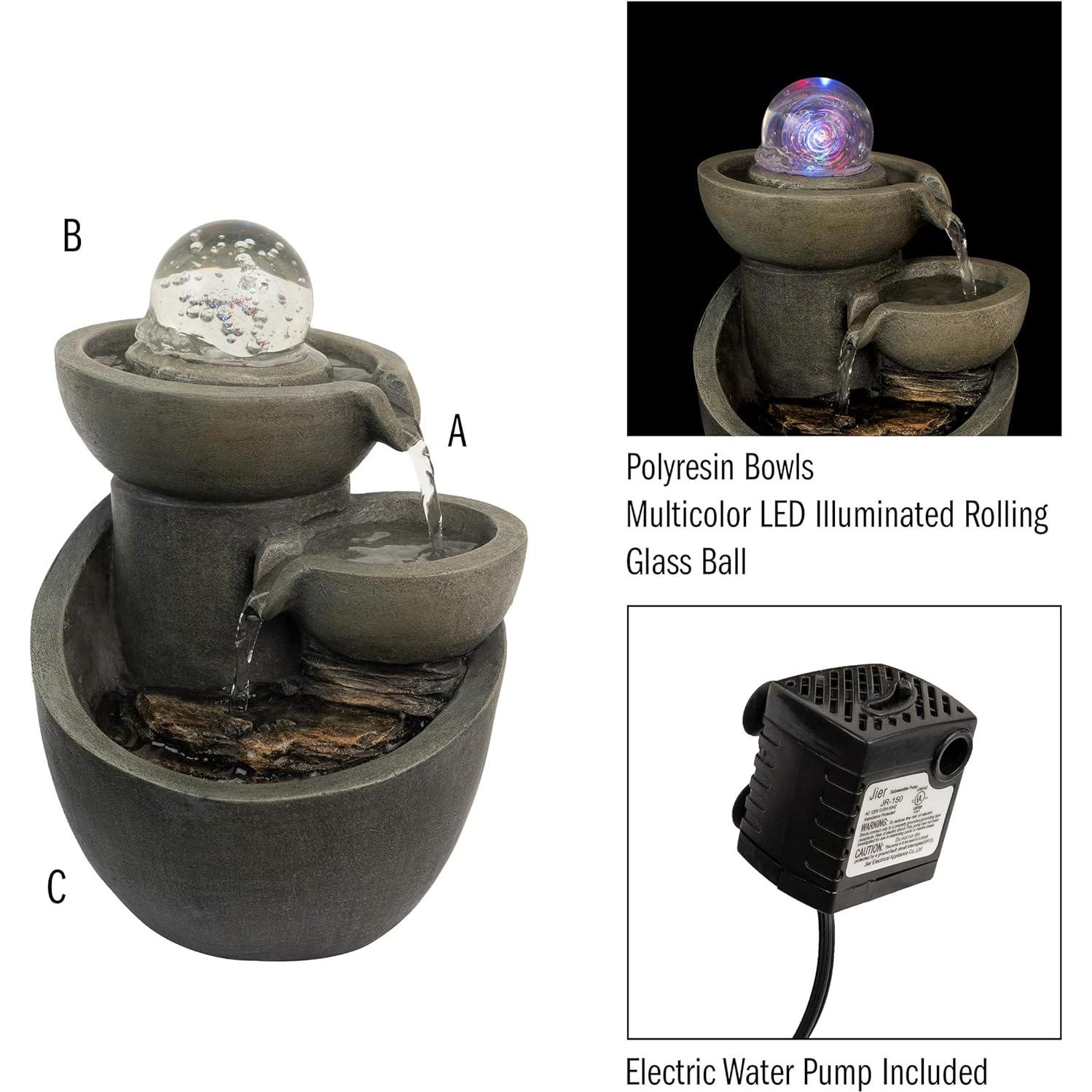 Fuente de Agua de Mesa Pure Garden 3 Niveles con LED Multicolor