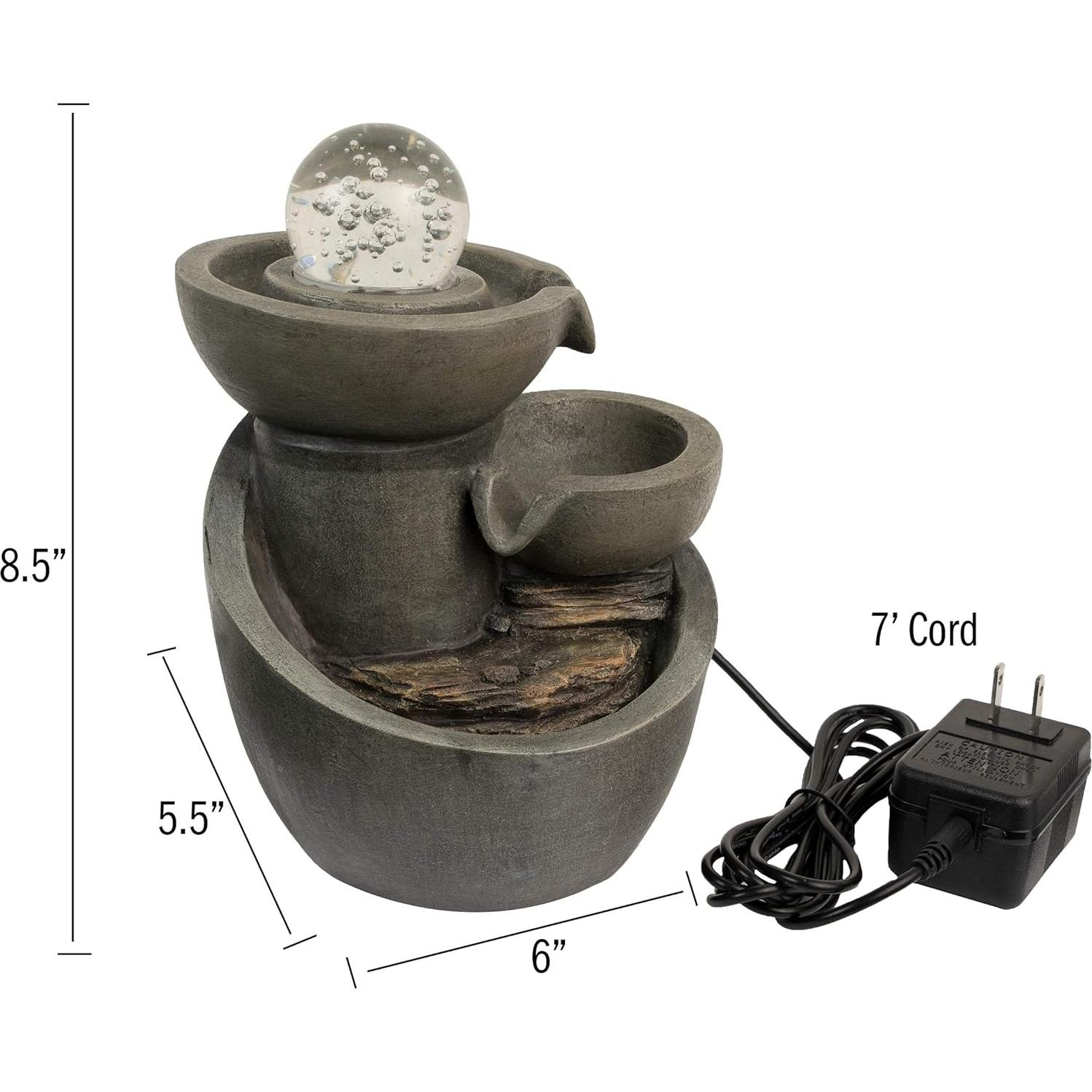 Fuente de Agua de Mesa Pure Garden 3 Niveles con LED Multicolor