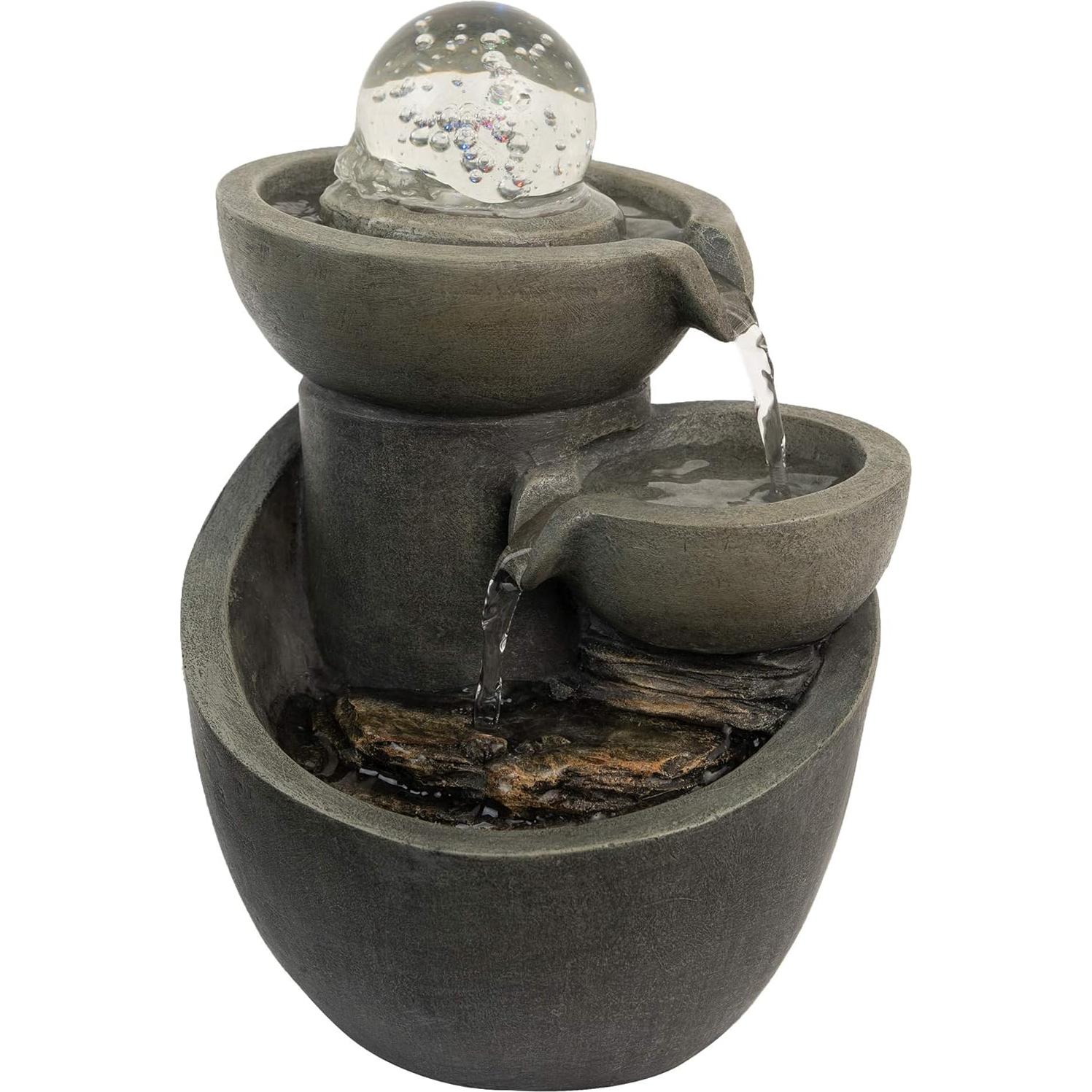 Fuente de Agua de Mesa Pure Garden 3 Niveles con LED Multicolor