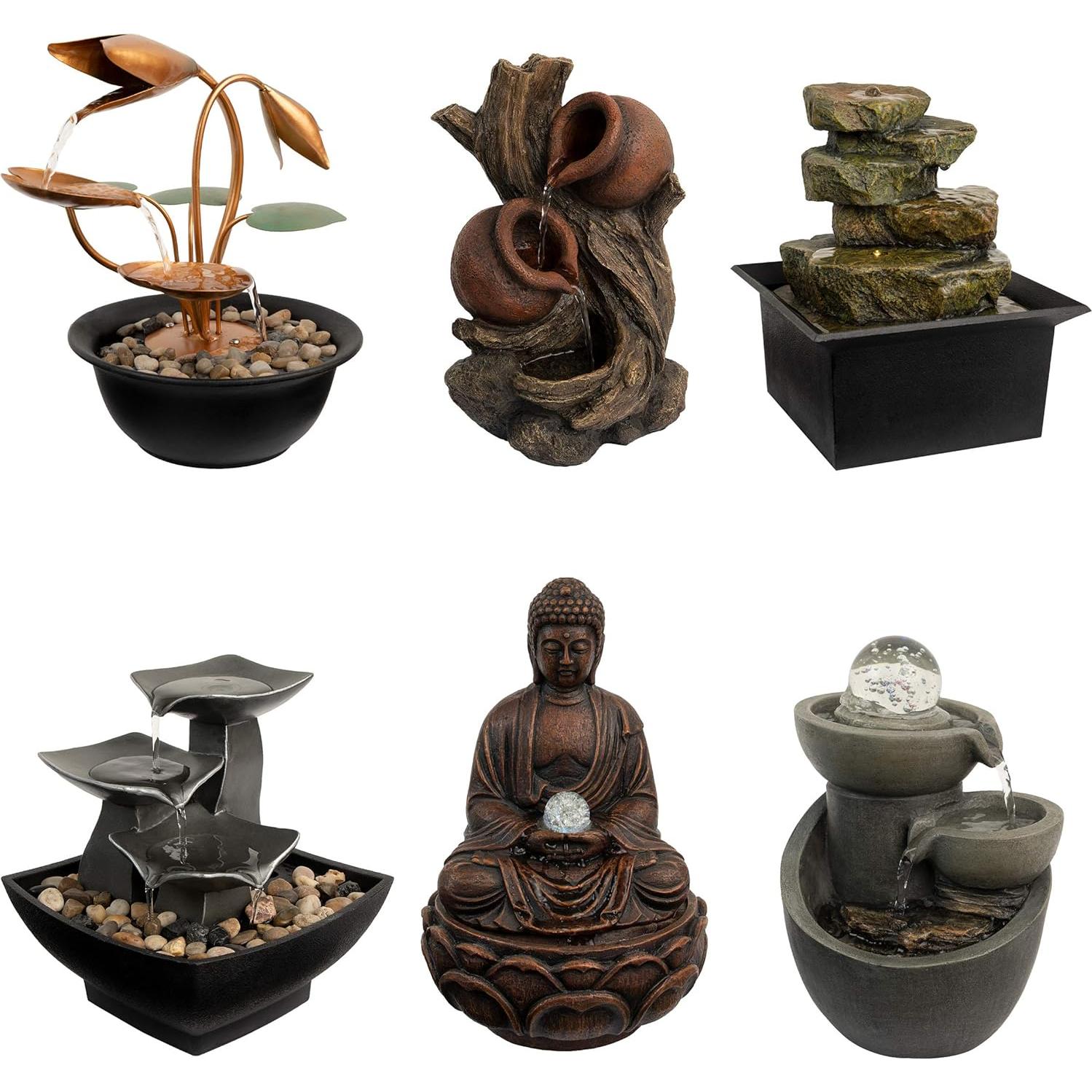 Fuente de Agua de Mesa Pure Garden 3 Niveles con LED Multicolor