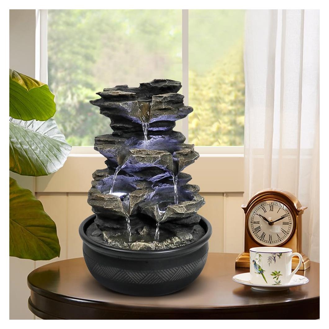 Fuente de Agua de Mesa xpiyaer 39.9 cm Gris con Luces LED