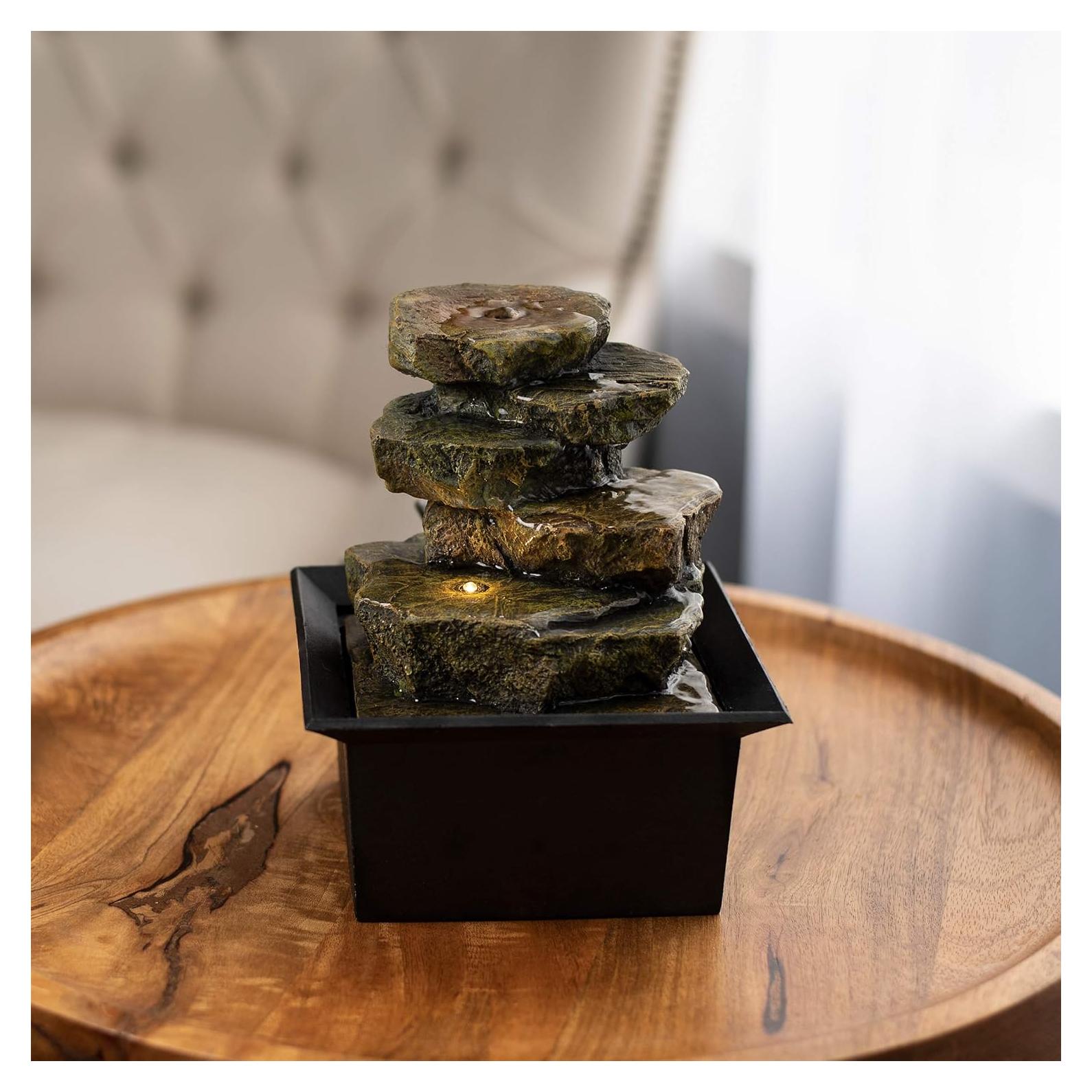 Fuente de Agua de Mesa Pure Garden 20 cm con Luz LED y Sonidos