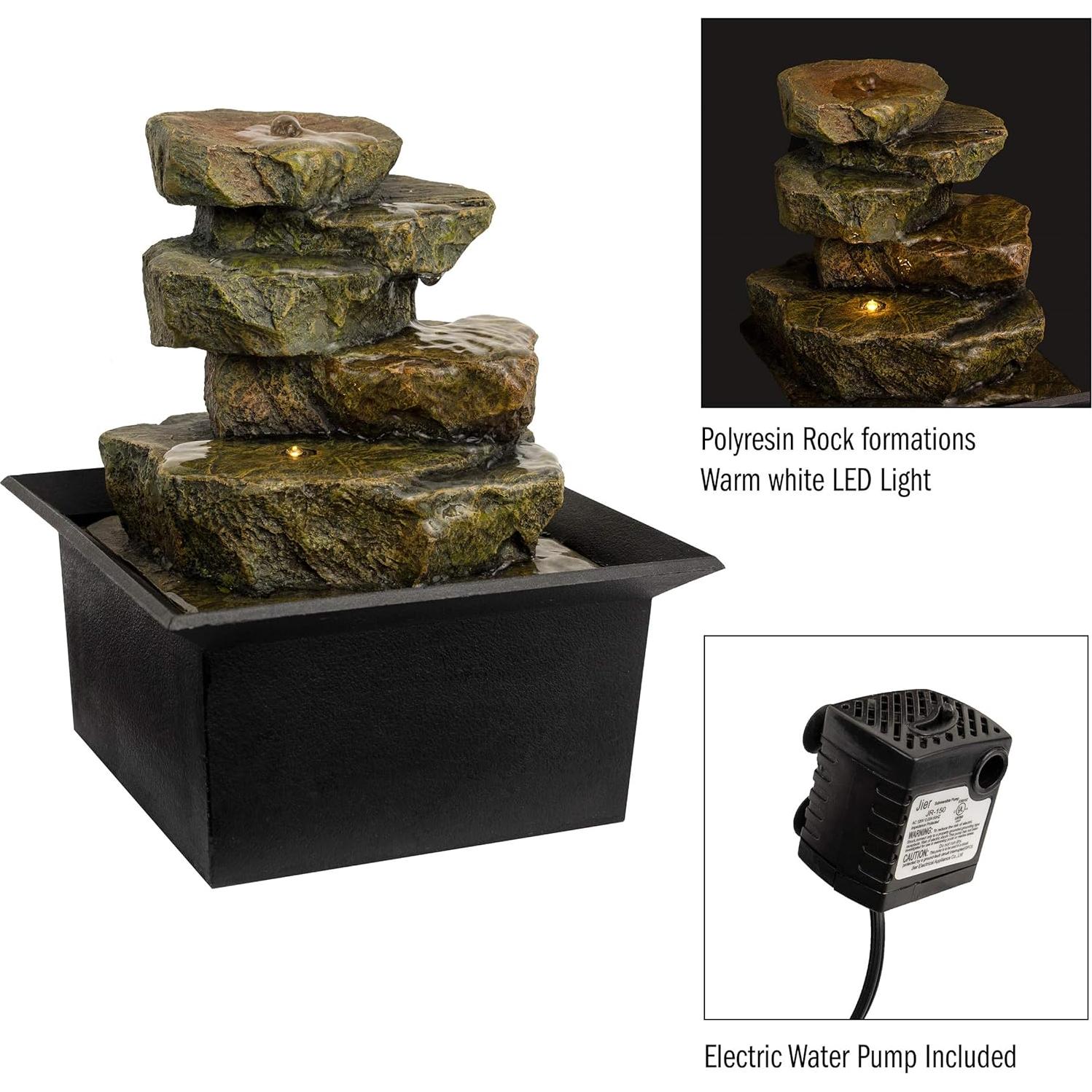 Fuente de Agua de Mesa Pure Garden 20 cm con Luz LED y Sonidos