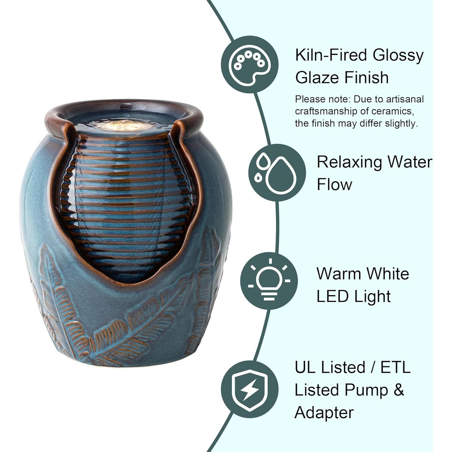 Fuente de Agua de Cerámica Glitzhome con Luz LED 23.5 cm