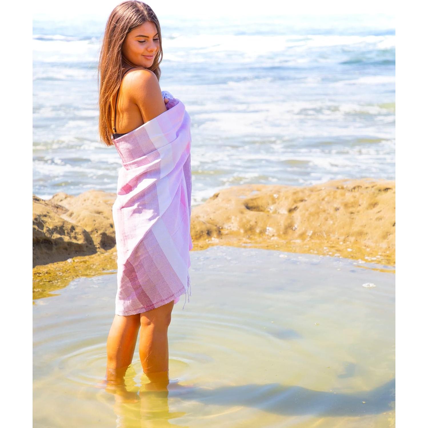 Toalla de Playa Teema Rosa Grande 100% Algodón Turco Multiuso