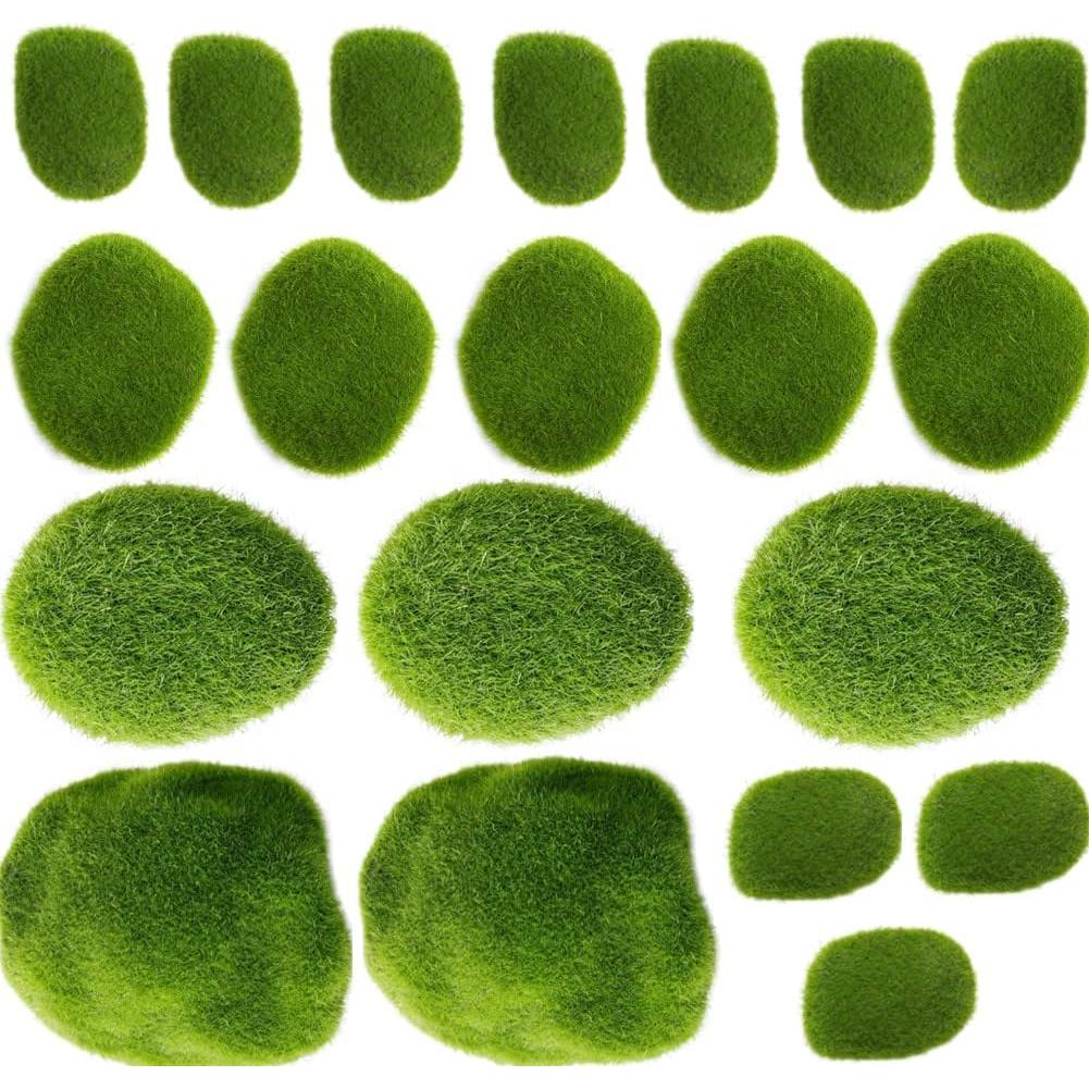 Rocas de Musgo Artificial Ebonee - 20 Piezas en 4 Tamaños