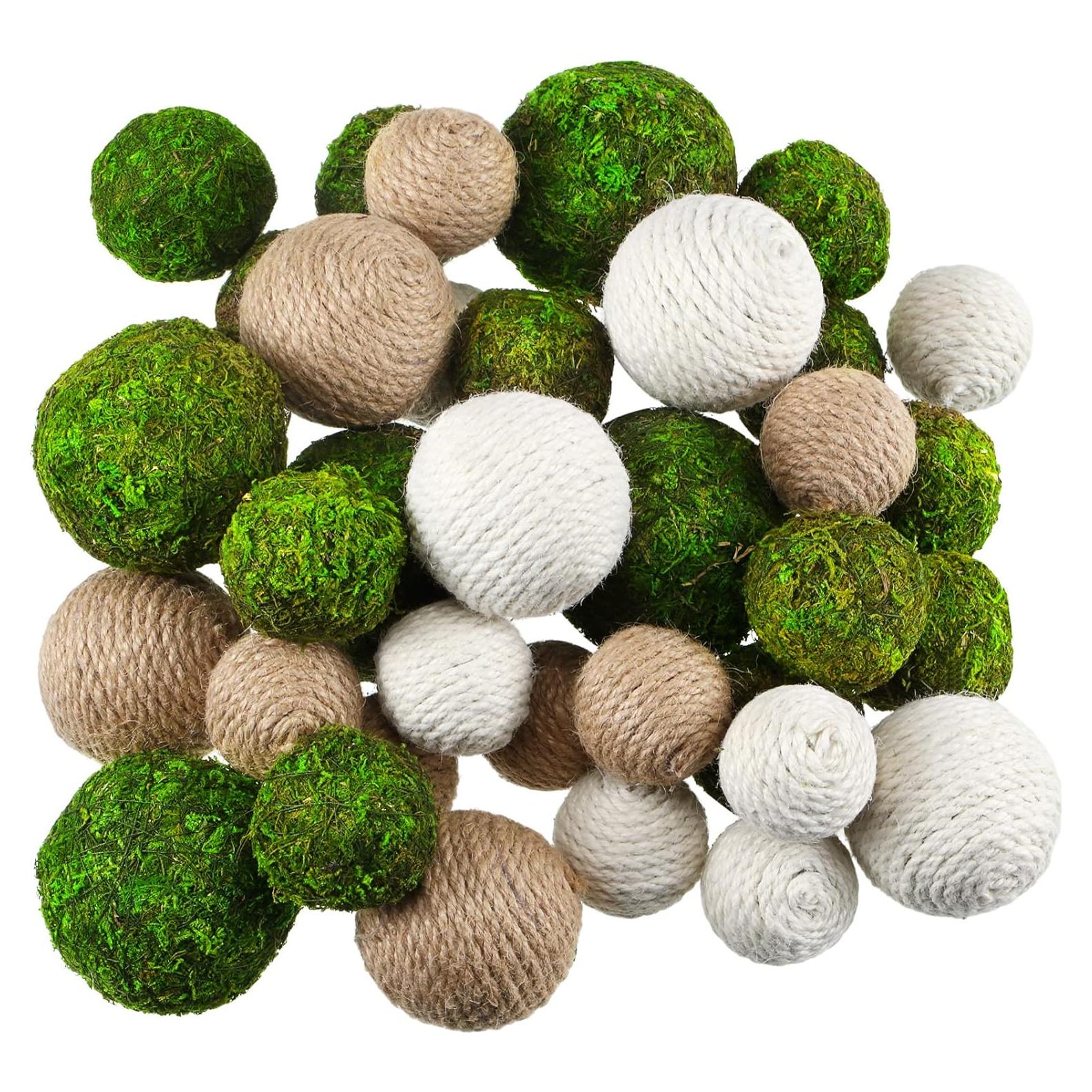 Yunsailing 36 Pcs Bolas Decorativas de Musgo y Cuerda para Jardín