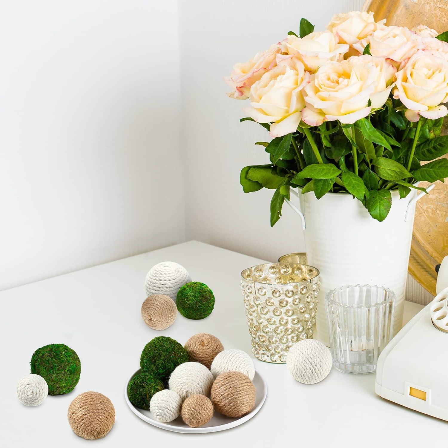 Yunsailing 36 Pcs Bolas Decorativas de Musgo y Cuerda para Jardín