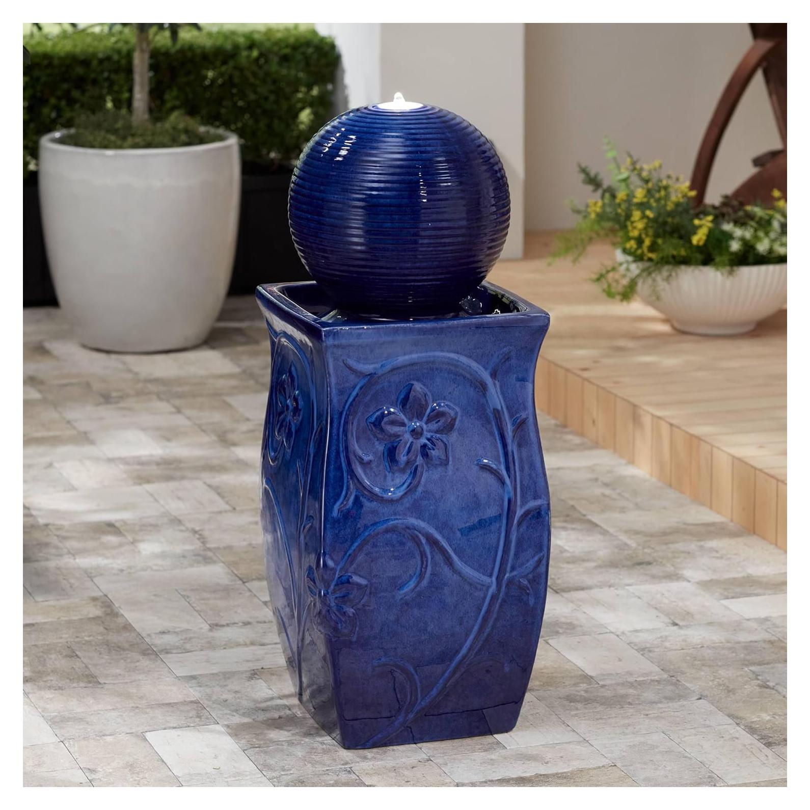 Fuente de Cerámica Azul John Timberland 74 cm con Luz LED