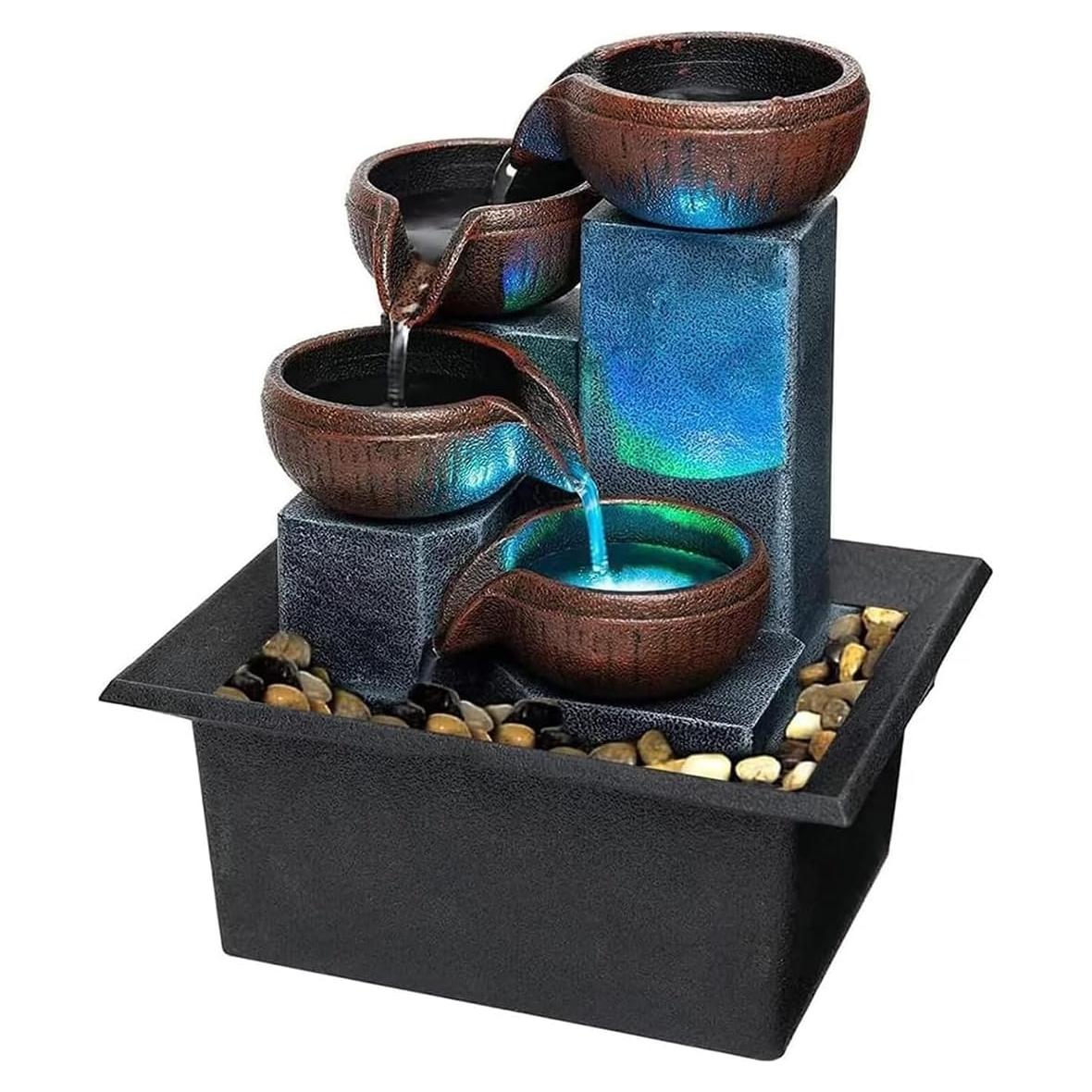Fuente de Agua de Mesa SURPRIZON Mini con Luz LED y Rocas Naturales