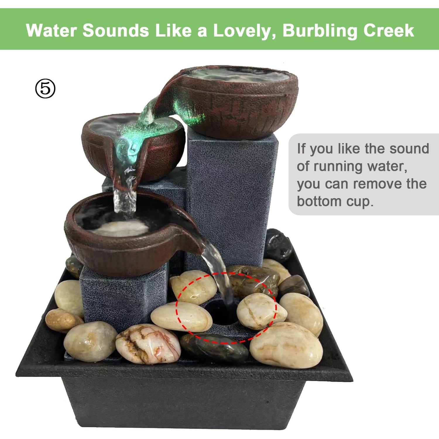 Fuente de Agua de Mesa SURPRIZON Mini con Luz LED y Rocas Naturales