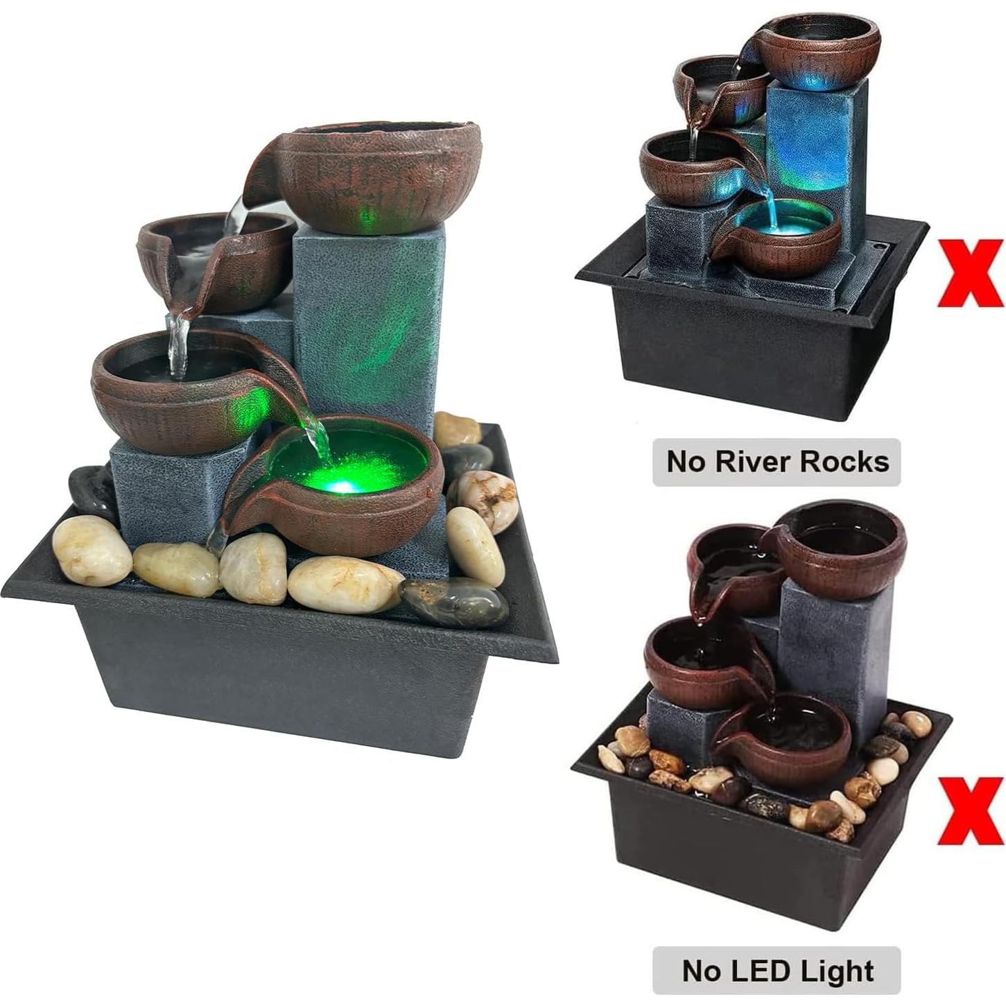 Fuente de Agua de Mesa SURPRIZON Mini con Luz LED y Rocas Naturales