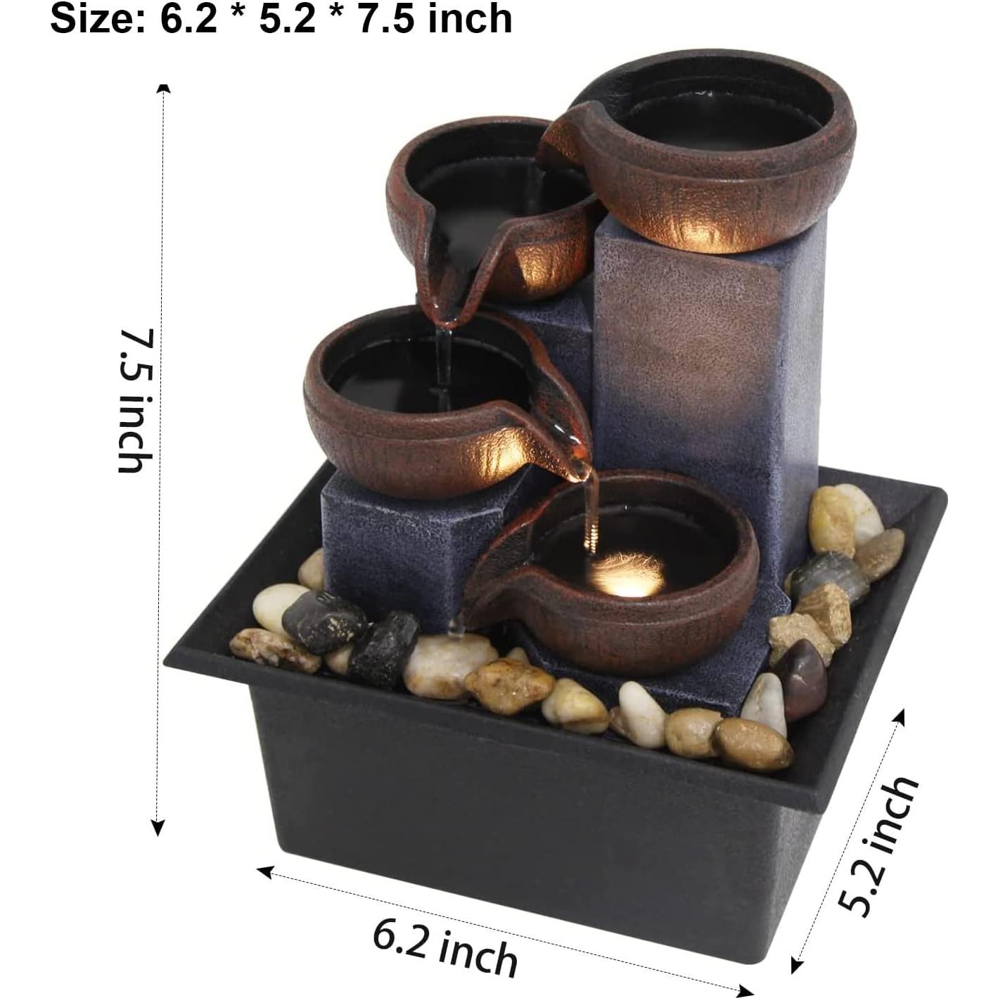 Fuente de Agua de Mesa SURPRIZON Mini con Luz LED y Rocas Naturales