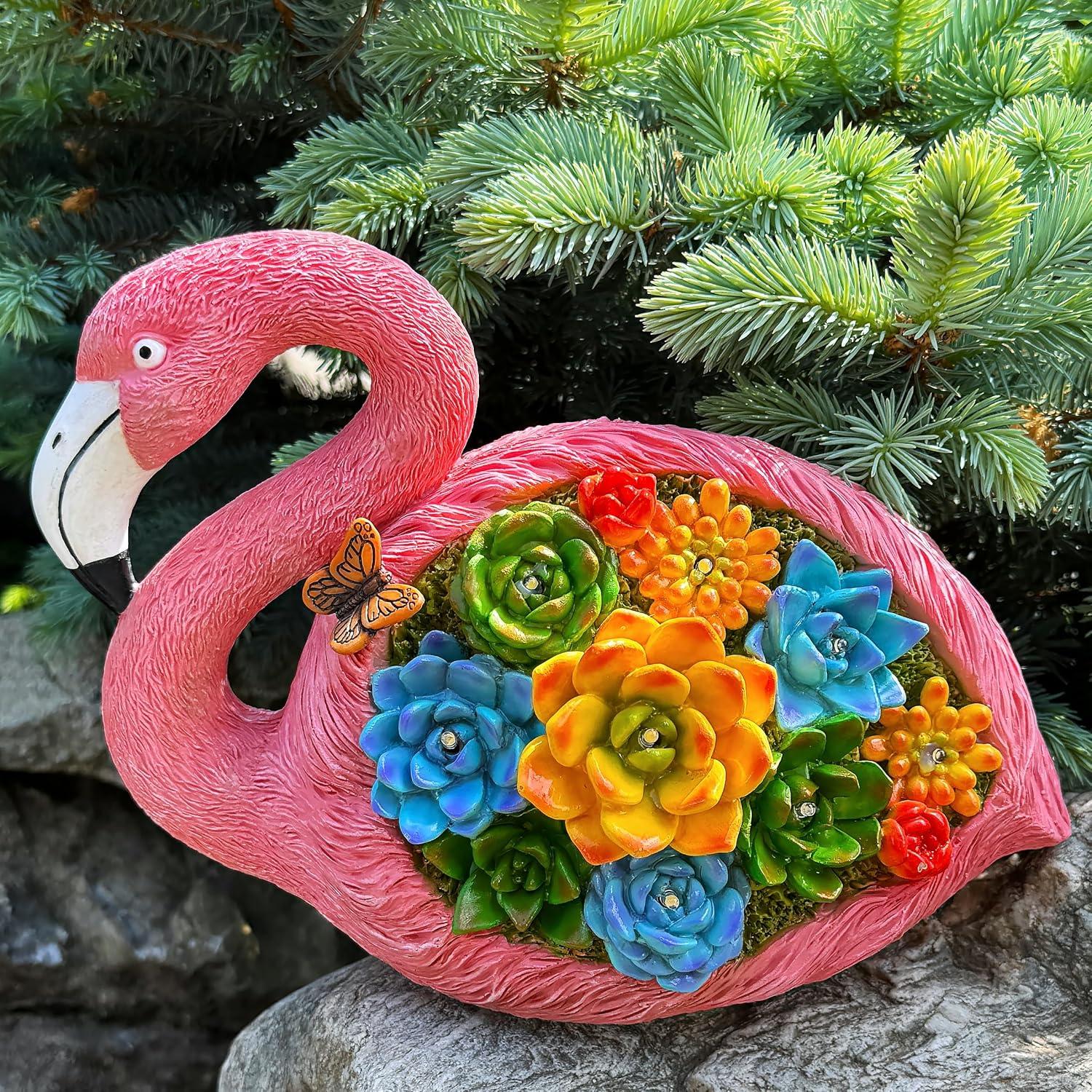 Estatua de Flamenco Solar Mood Lab - 23 cm, 8 Luces LED