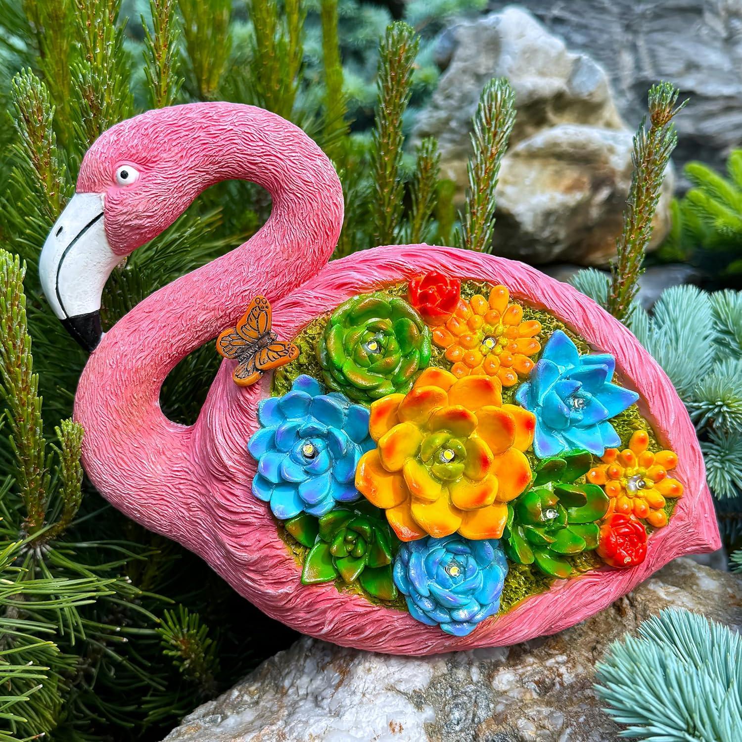 Estatua de Flamenco Solar Mood Lab - 23 cm, 8 Luces LED