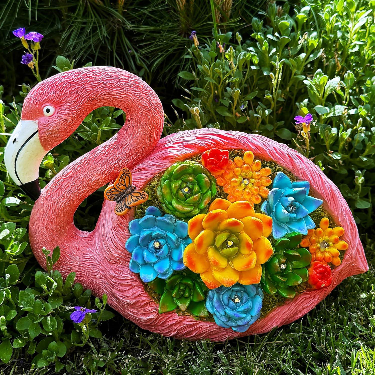 Estatua de Flamenco Solar Mood Lab - 23 cm, 8 Luces LED