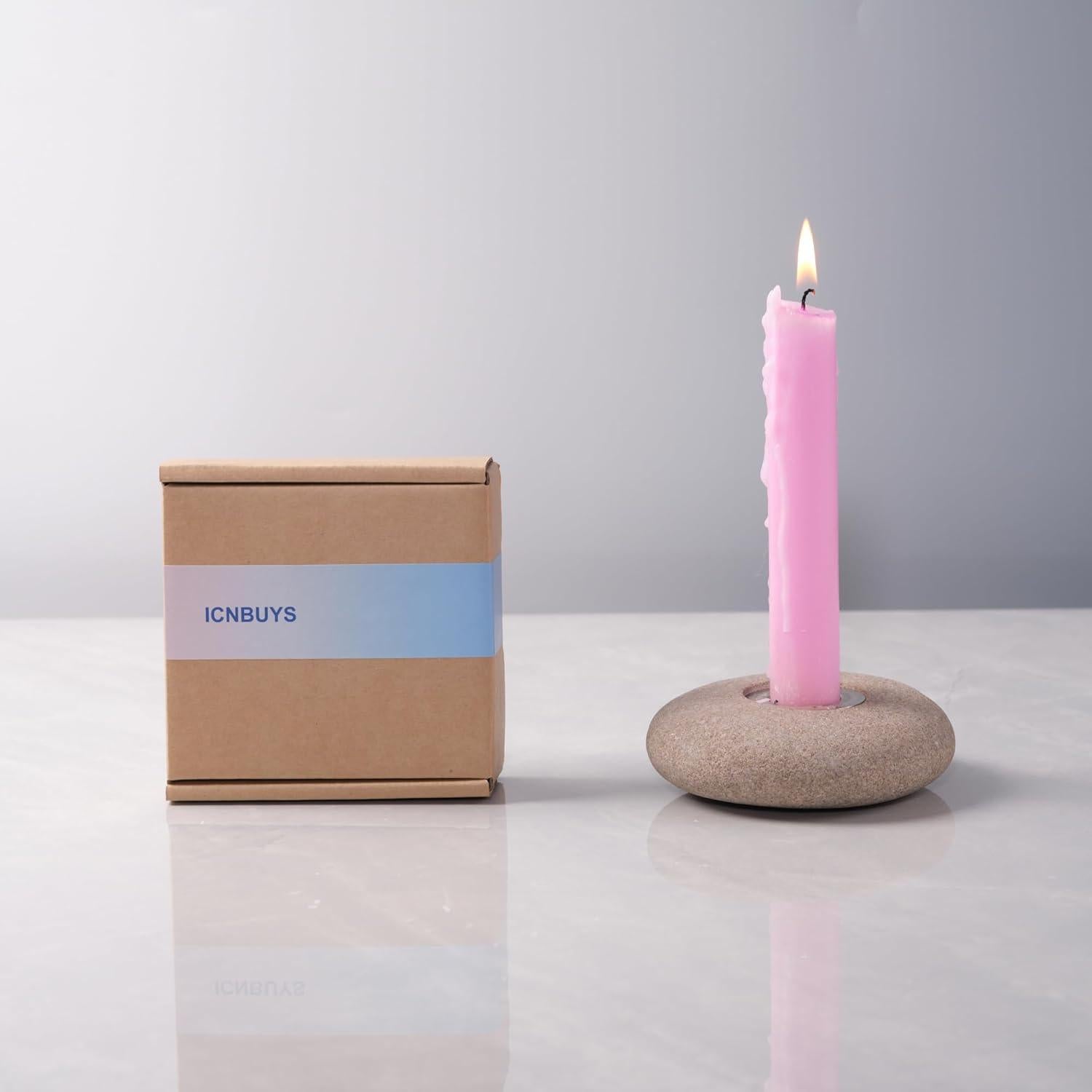 Soporte de Vela Taper Hecho a Mano ICNBUYS de Piedra Natural