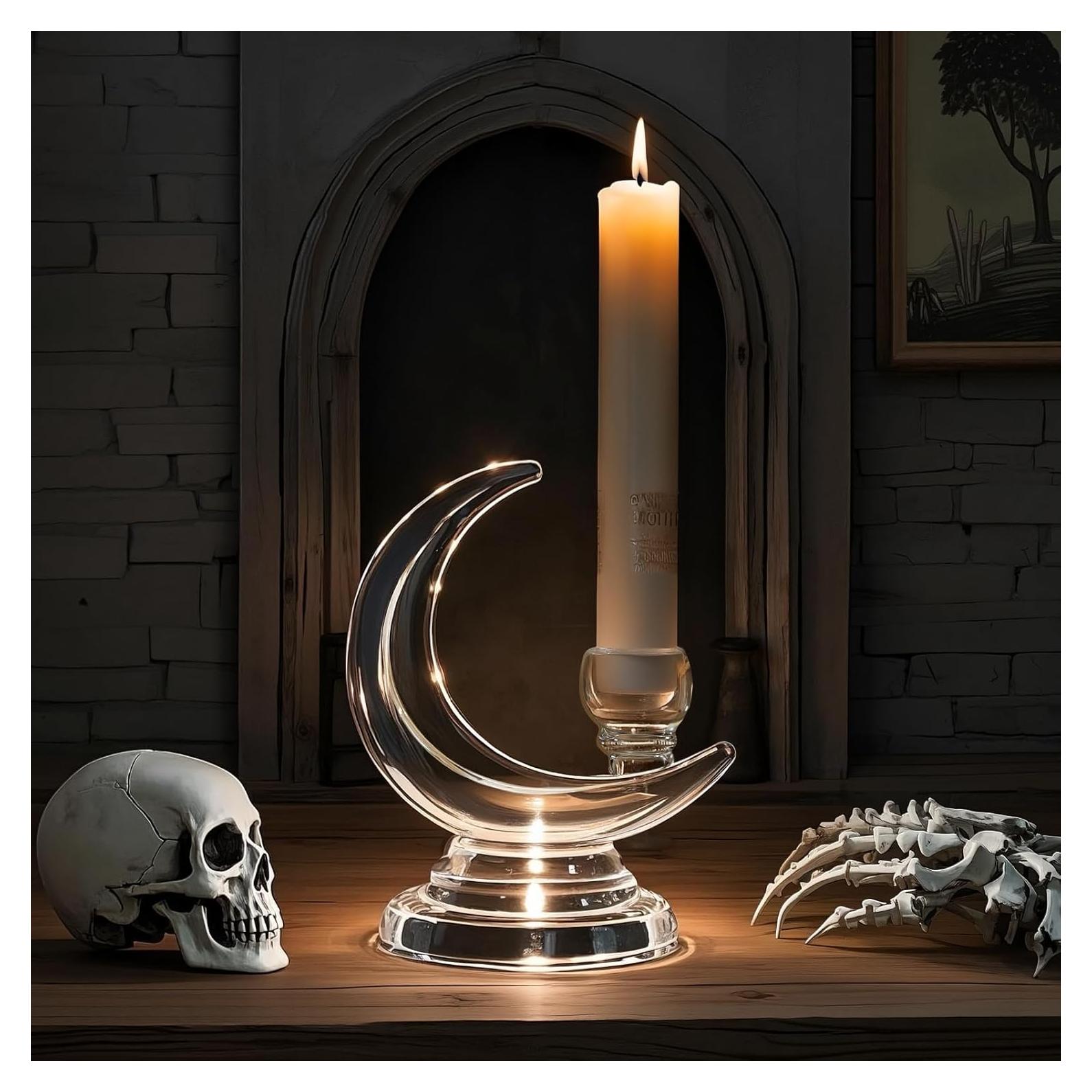 Soporte de Vela de Vidrio Lewondr Media Luna 17 cm Decorativo