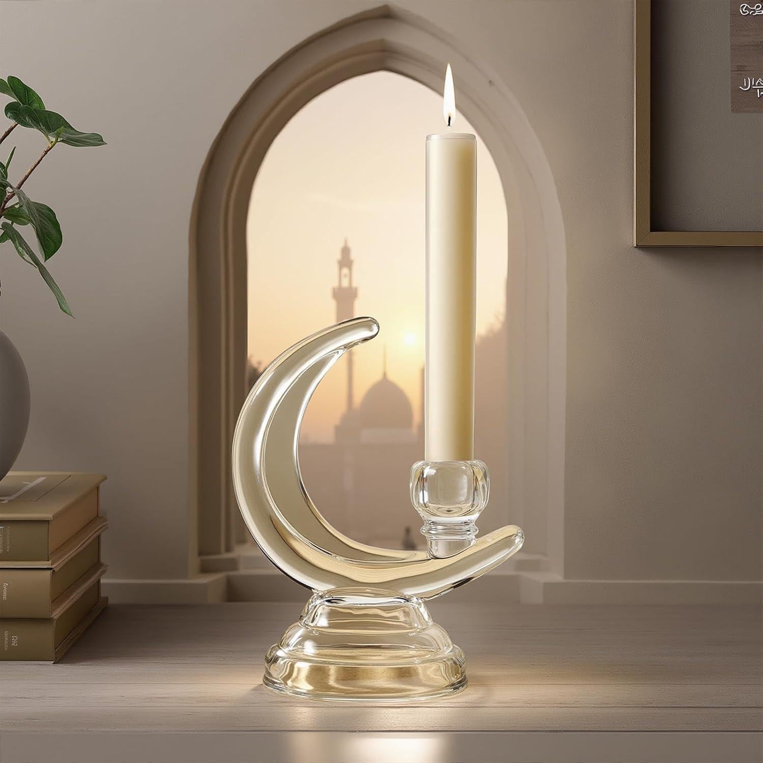 Soporte de Vela de Vidrio Lewondr Media Luna 17 cm Decorativo